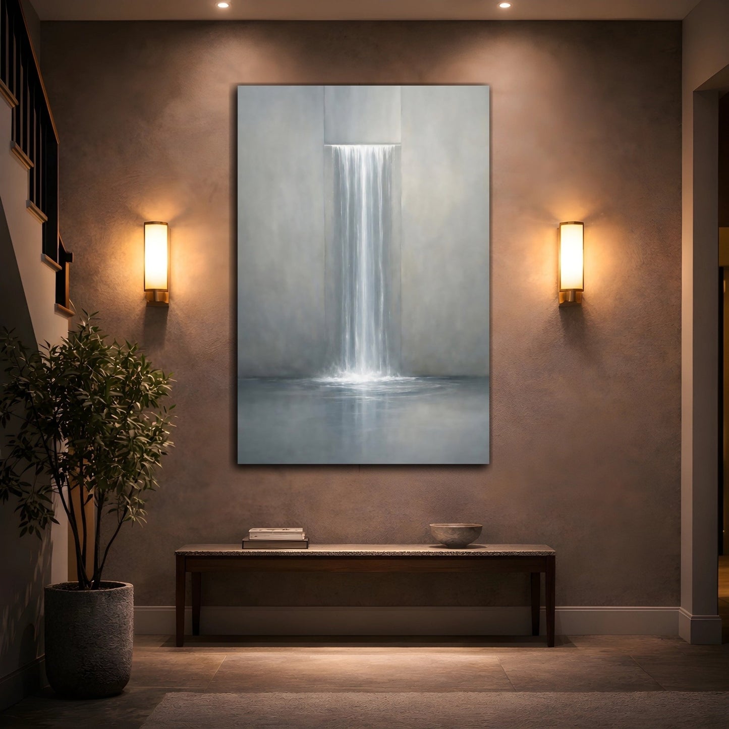 Nature Waterfall Grey - Canvas Wall Art Print - YesArtYes