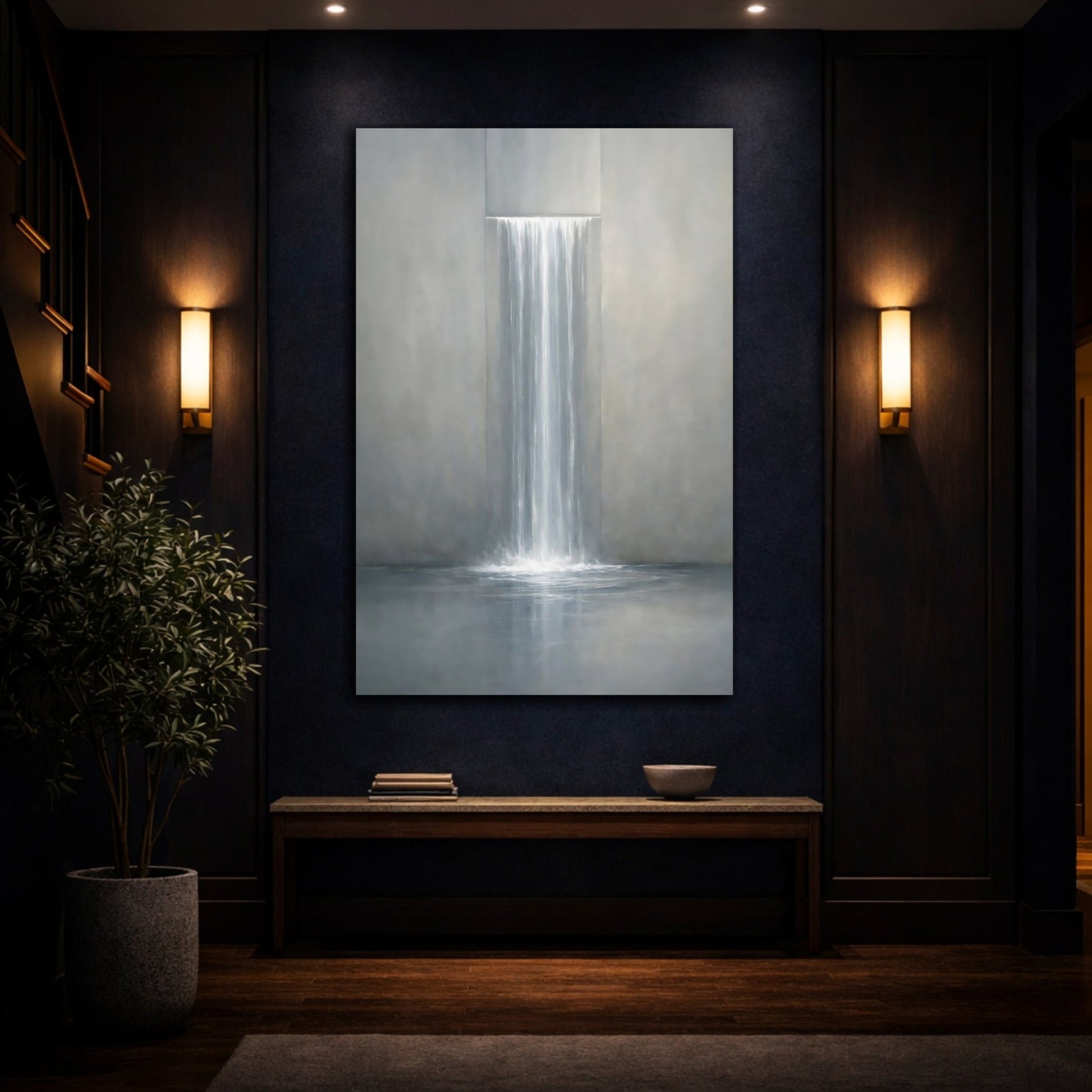 Nature Waterfall Grey - Canvas Wall Art Print - YesArtYes