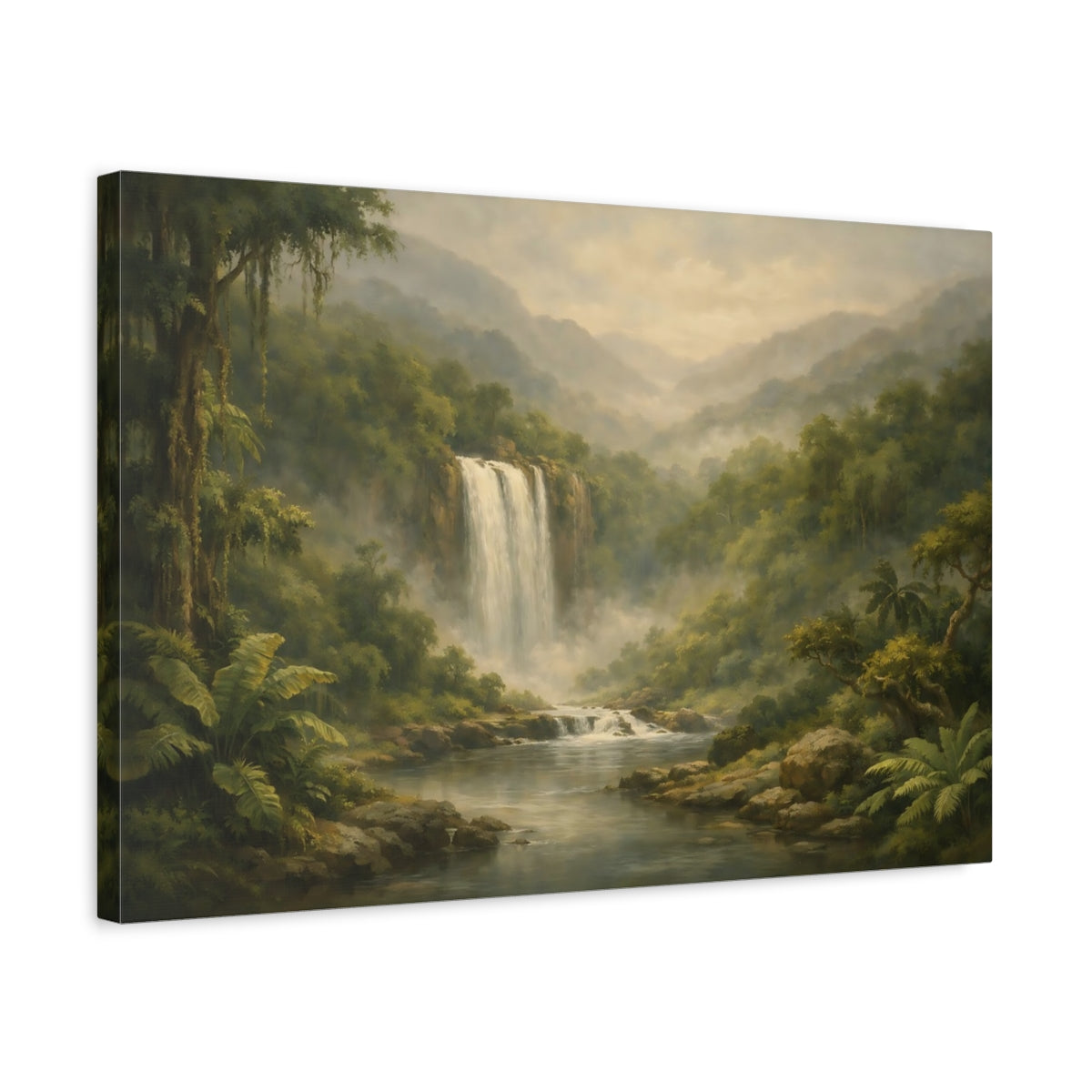 Side Mockup 3. Nature Waterfall Jungle Waterfall Landscape shown as stretched canvas wall art