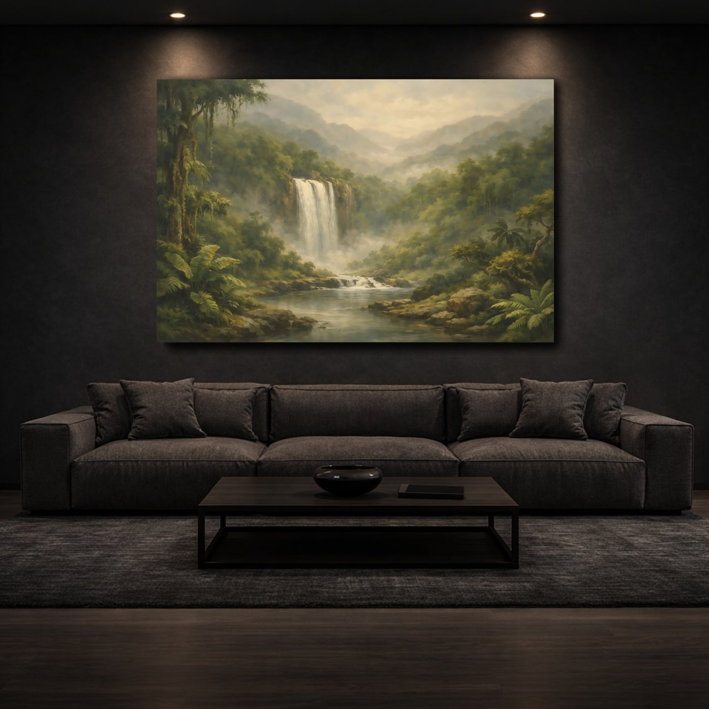 Mockup 2. Nature Waterfall Jungle Waterfall Landscape shown as stretched canvas wall art