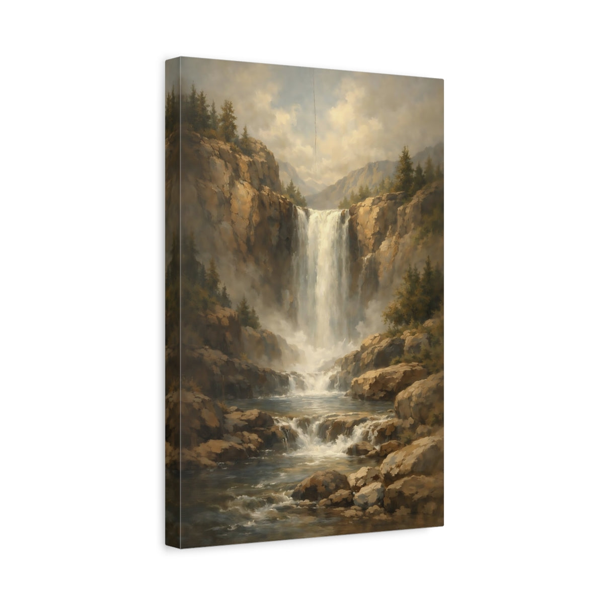 Side Mockup 4. Nature Waterfall Waterfall Landscape shown as stretched canvas wall art