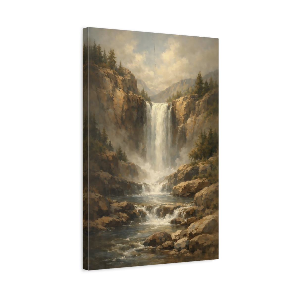 Side Mockup 3. Nature Waterfall Waterfall Landscape shown as stretched canvas wall art