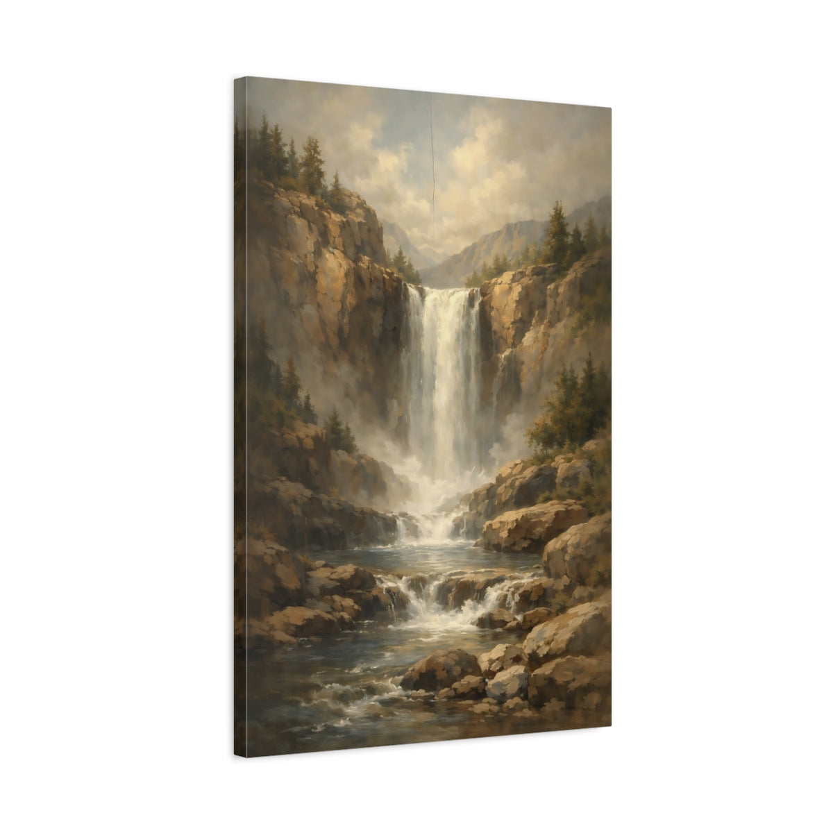Side Mockup 2. Nature Waterfall Waterfall Landscape shown as stretched canvas wall art