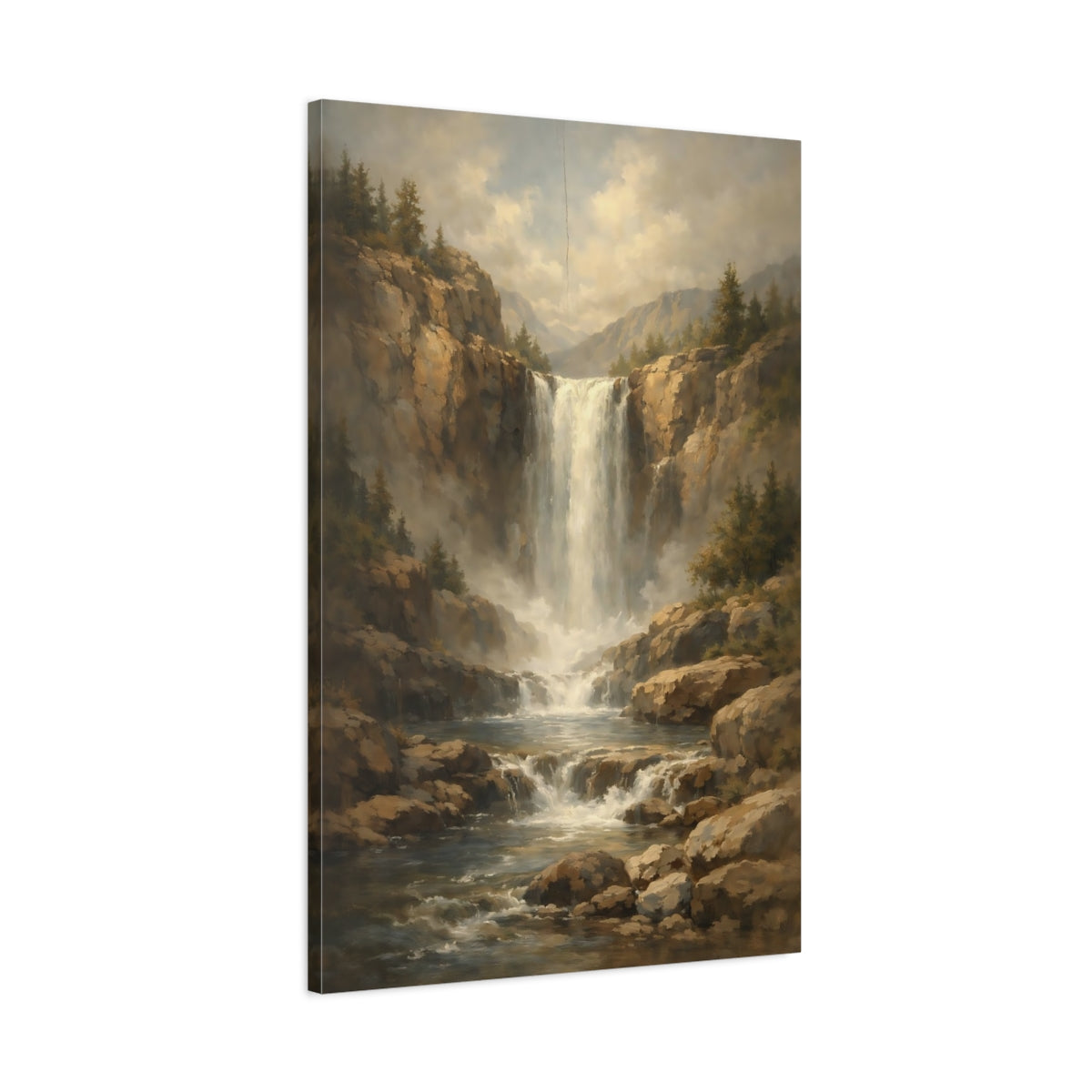 Side Mockup 1. Nature Waterfall Waterfall Landscape shown as stretched canvas wall art