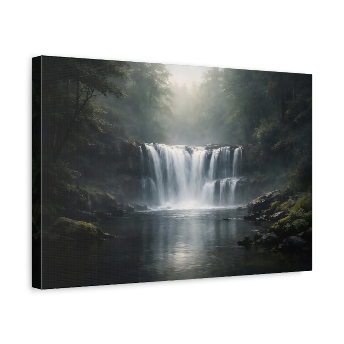 Nature Waterfall Misty Forest - Canvas Wall Art Print - YesArtYes