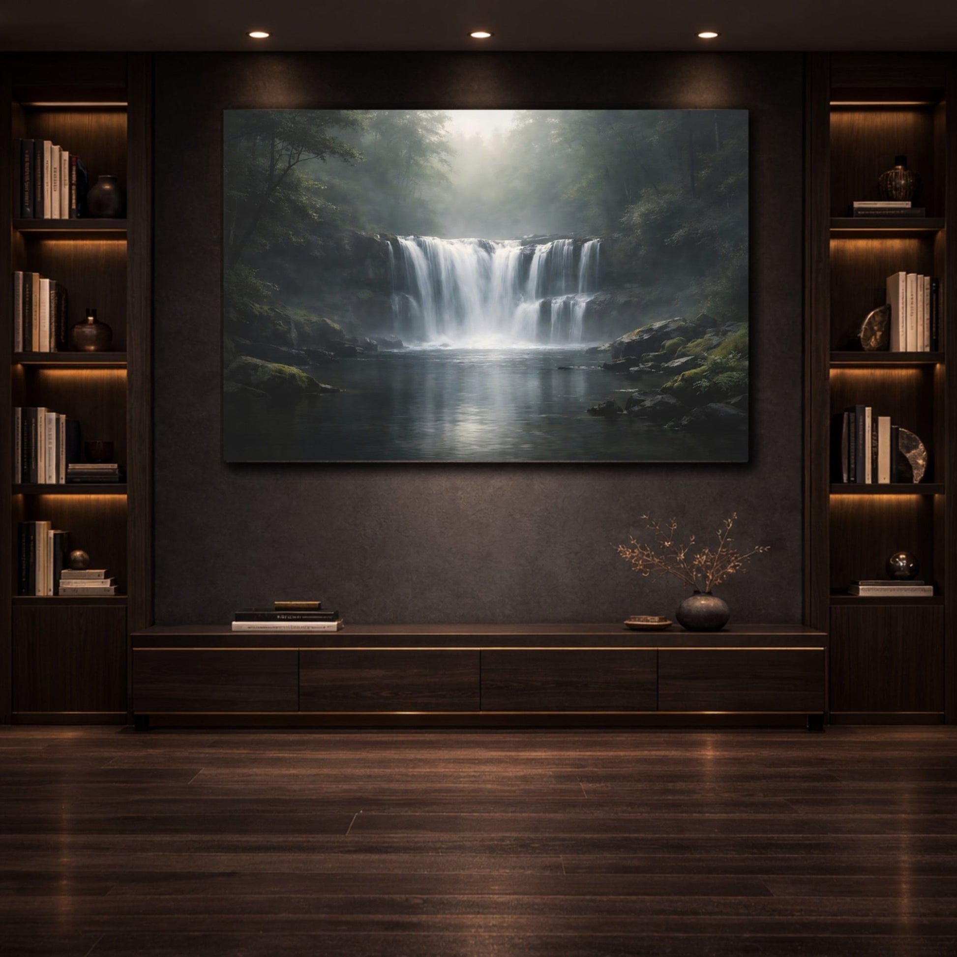 Nature Waterfall Misty Forest - Canvas Wall Art Print - YesArtYes