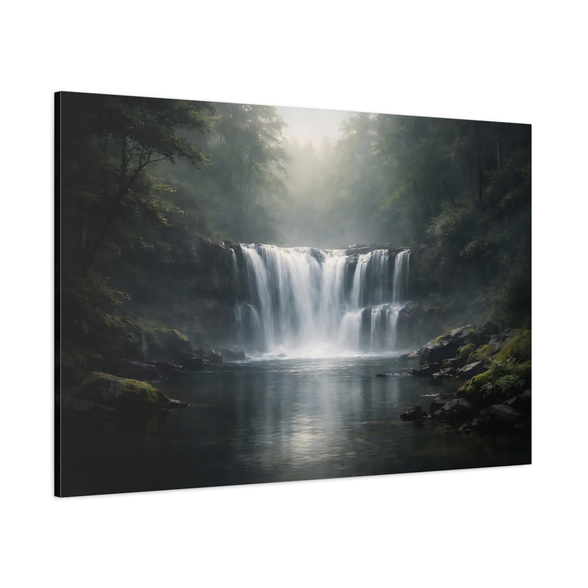 Nature Waterfall Misty Forest - Canvas Wall Art Print - YesArtYes