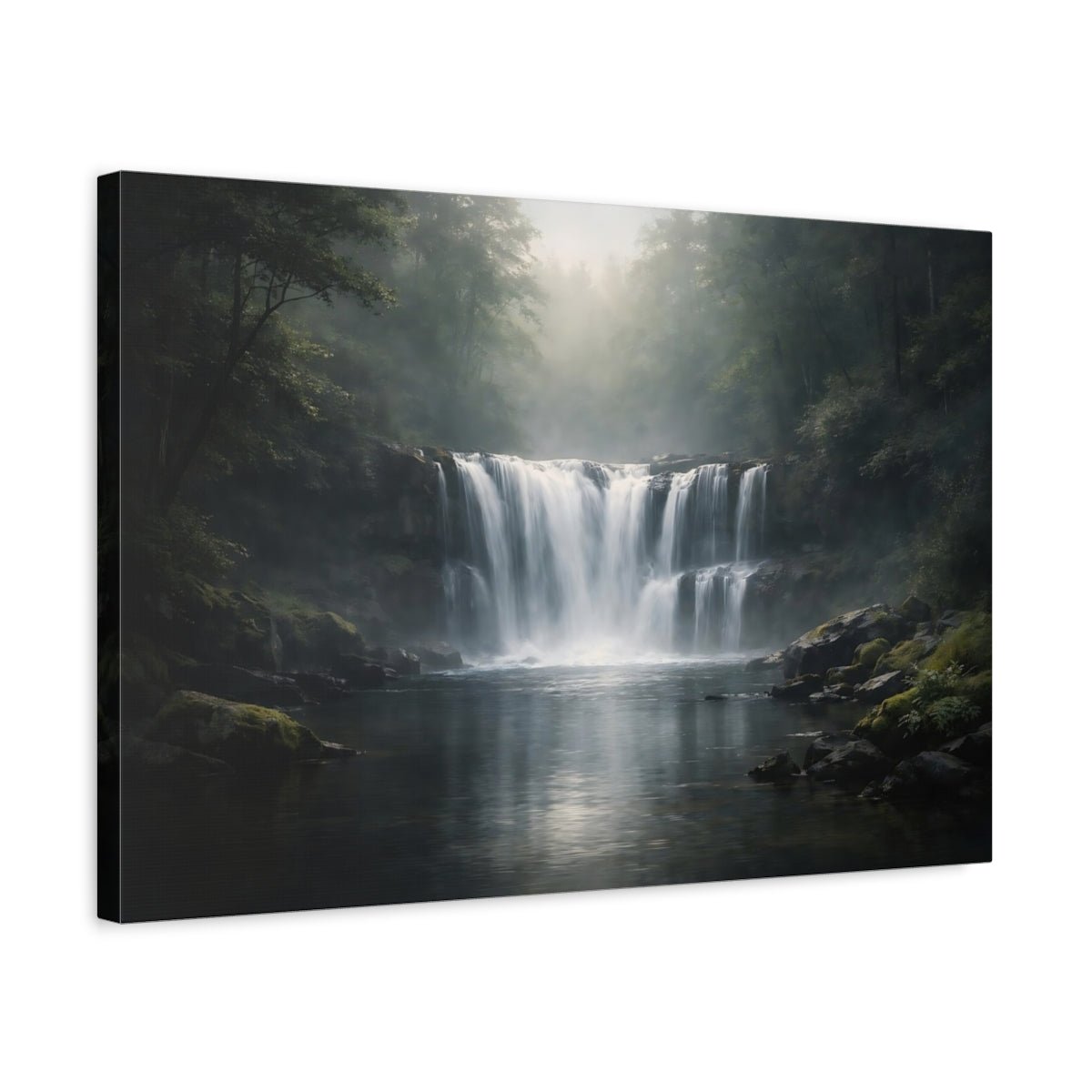 Nature Waterfall Misty Forest - Canvas Wall Art Print - YesArtYes