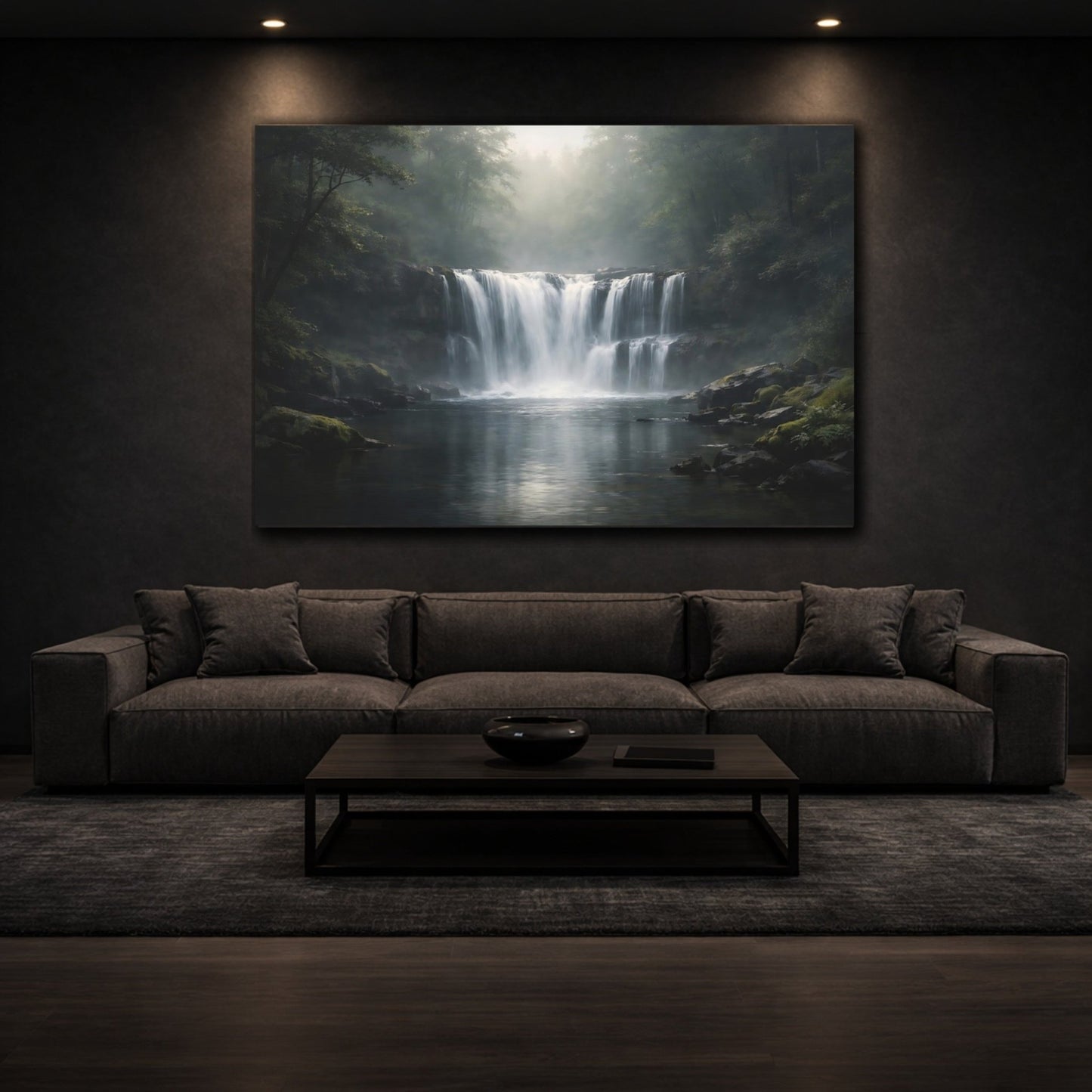 Nature Waterfall Misty Forest - Canvas Wall Art Print - YesArtYes