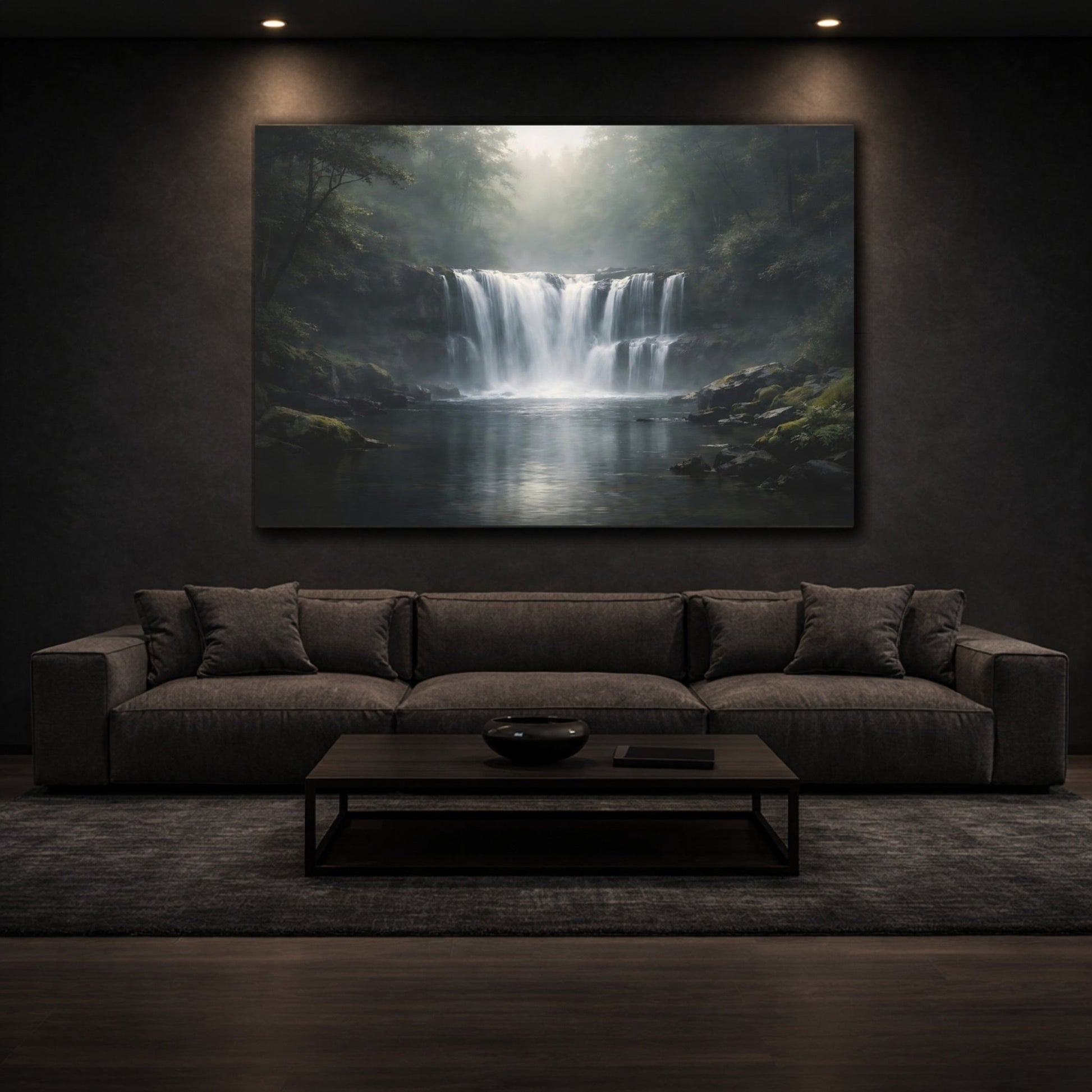 Nature Waterfall Misty Forest - Canvas Wall Art Print - YesArtYes