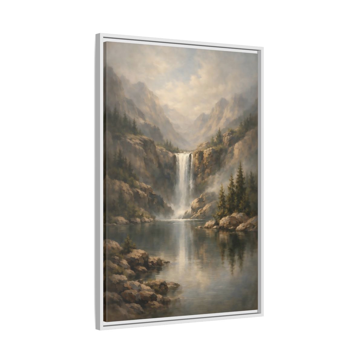 Side Mockup 9. Nature Waterfall Misty Waterfall shown as stretched canvas wall art