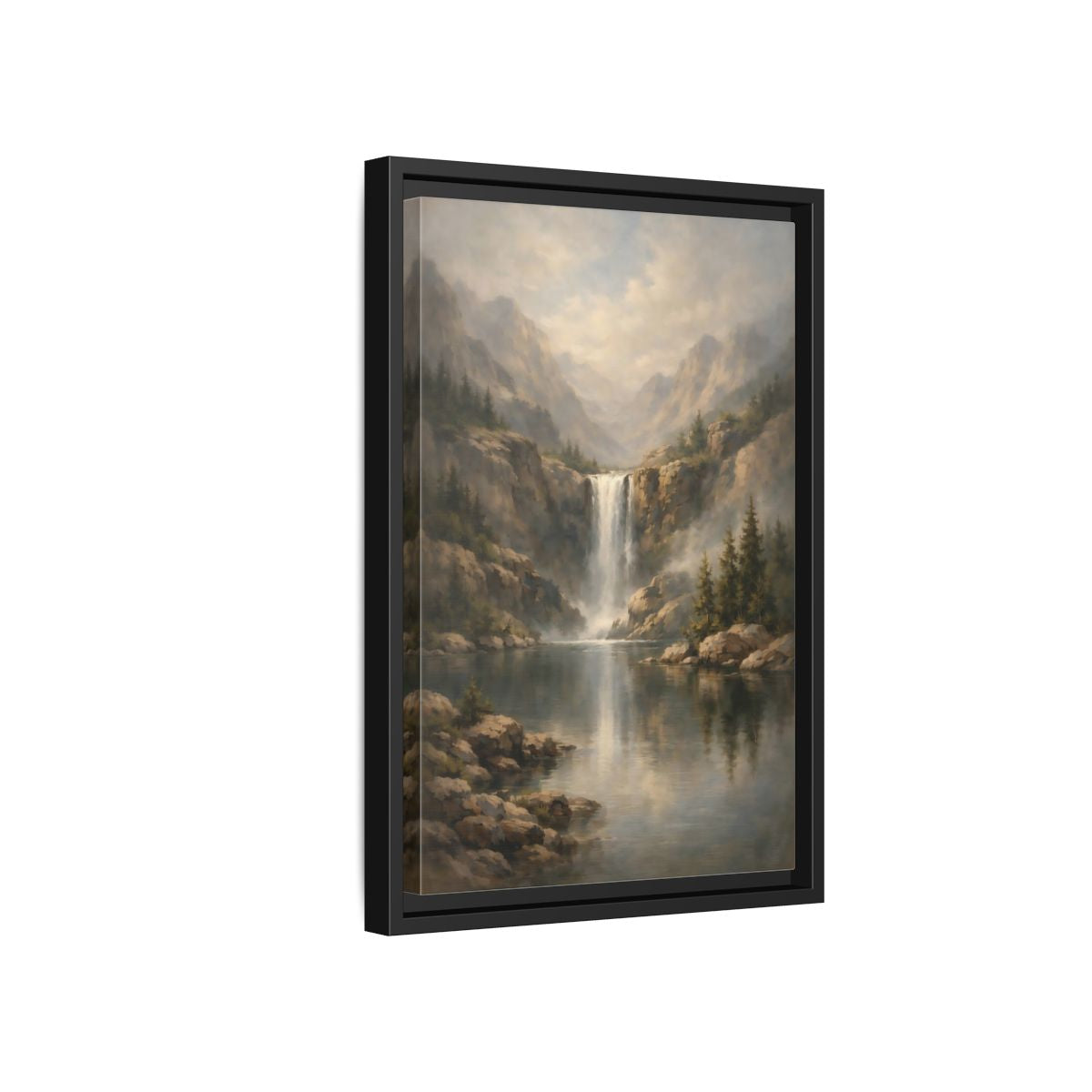 Side Mockup 6. Nature Waterfall Misty Waterfall shown as stretched canvas wall art