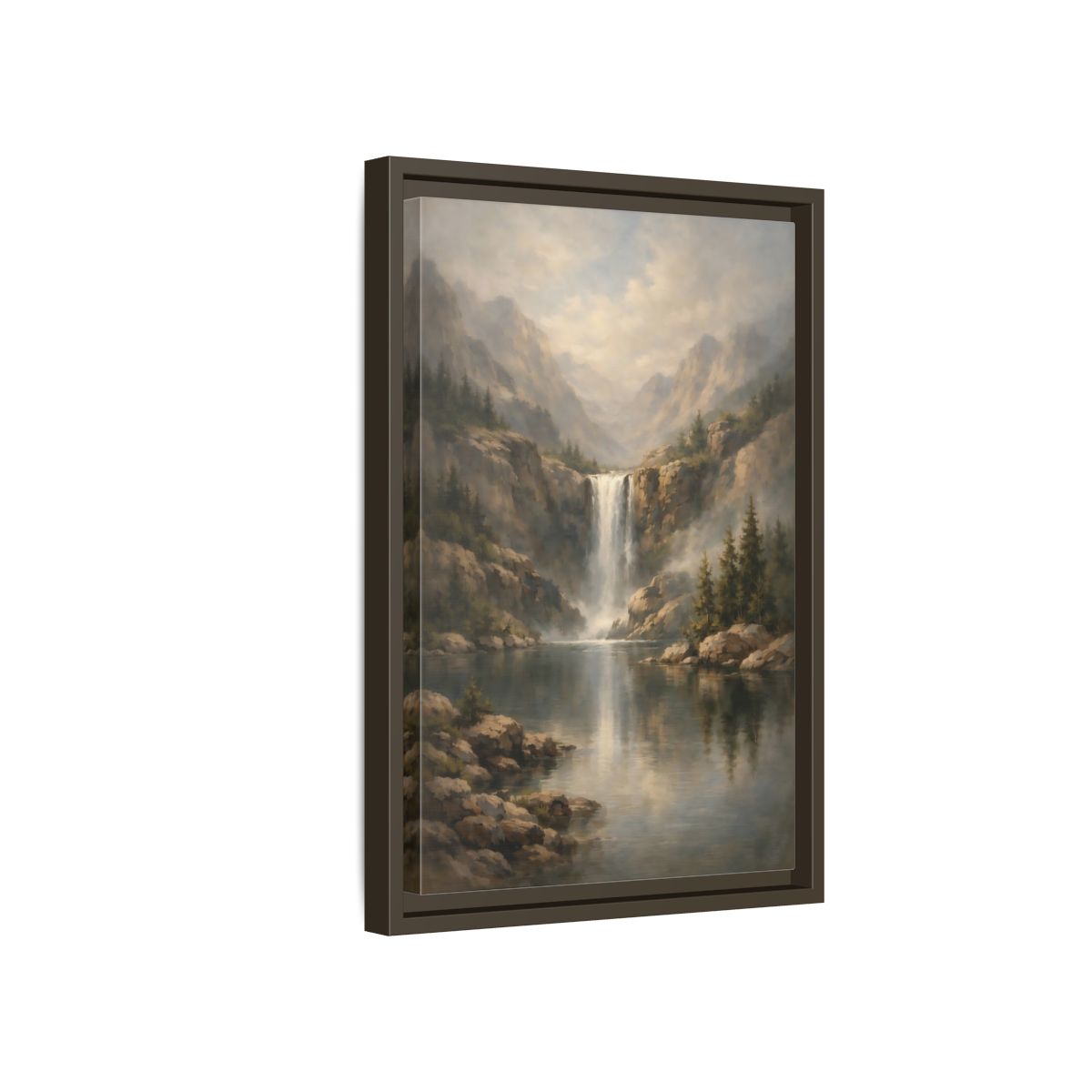 Side Mockup 5. Nature Waterfall Misty Waterfall shown as stretched canvas wall art