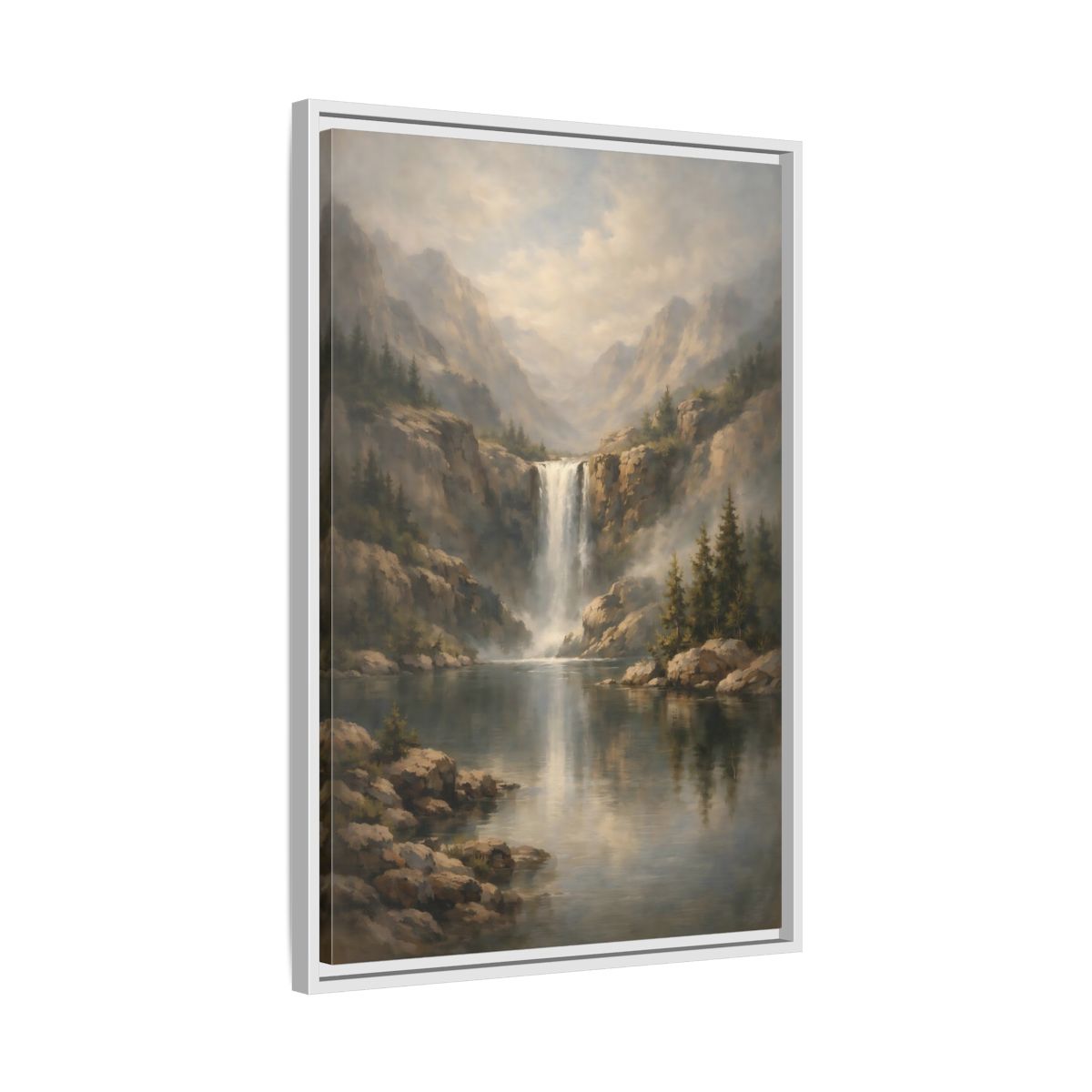 Side Mockup 11. Nature Waterfall Misty Waterfall shown as stretched canvas wall art