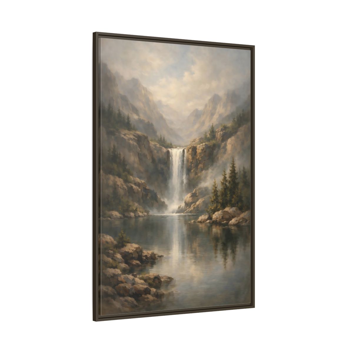 Side Mockup 8. Nature Waterfall Misty Waterfall shown as stretched canvas wall art