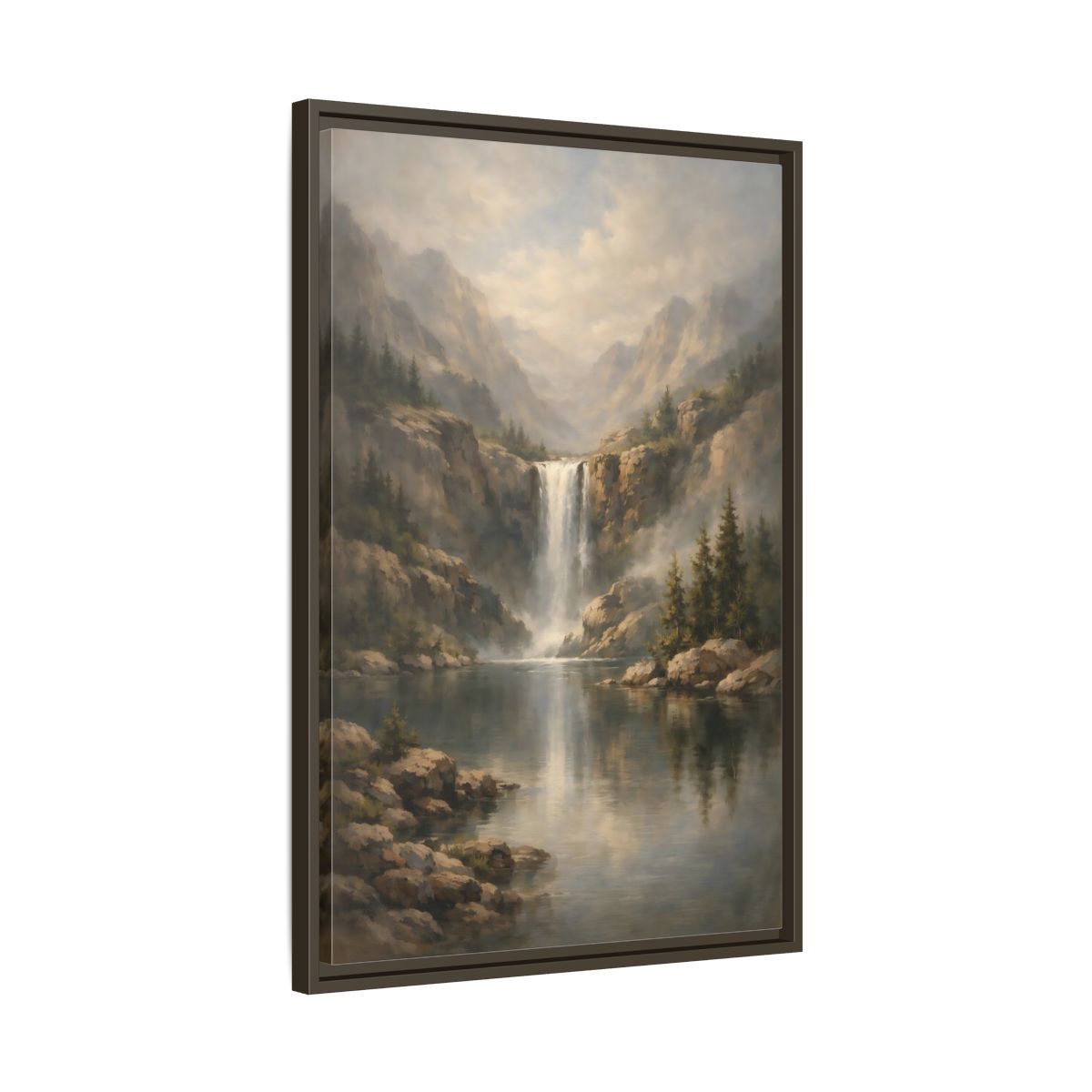 Side Mockup 12. Nature Waterfall Misty Waterfall shown as stretched canvas wall art