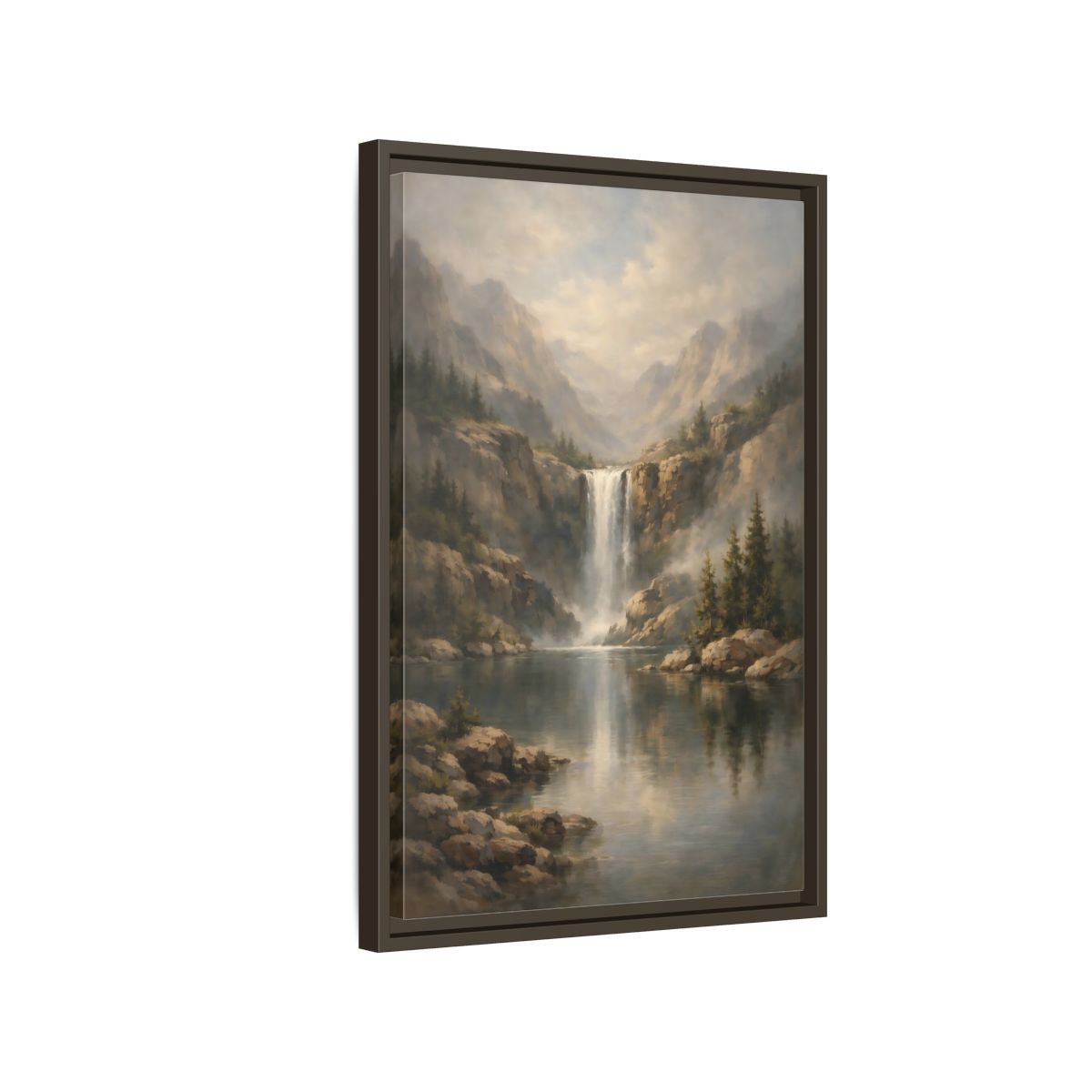 Side Mockup 2. Nature Waterfall Misty Waterfall shown as stretched canvas wall art
