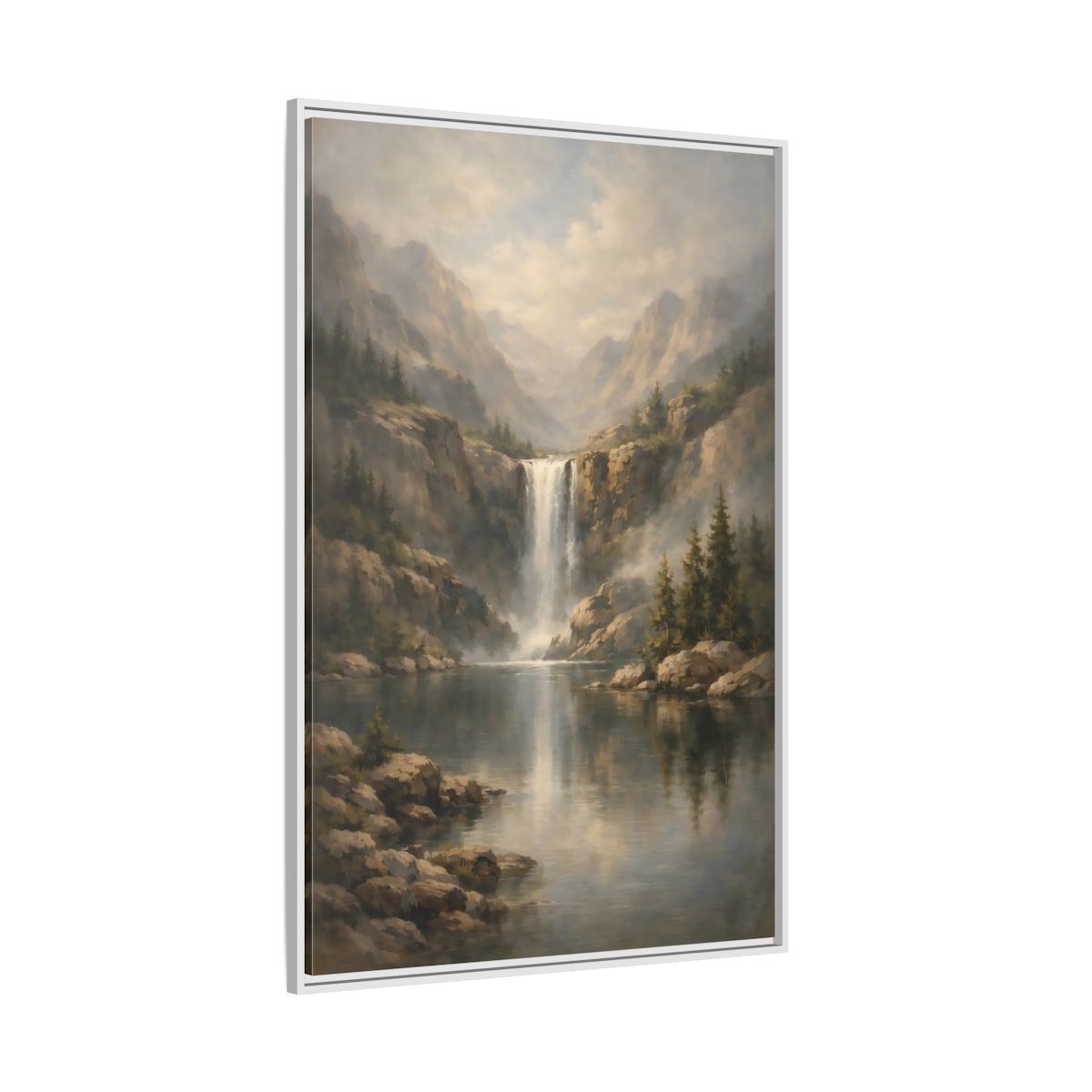 Side Mockup 7. Nature Waterfall Misty Waterfall shown as stretched canvas wall art
