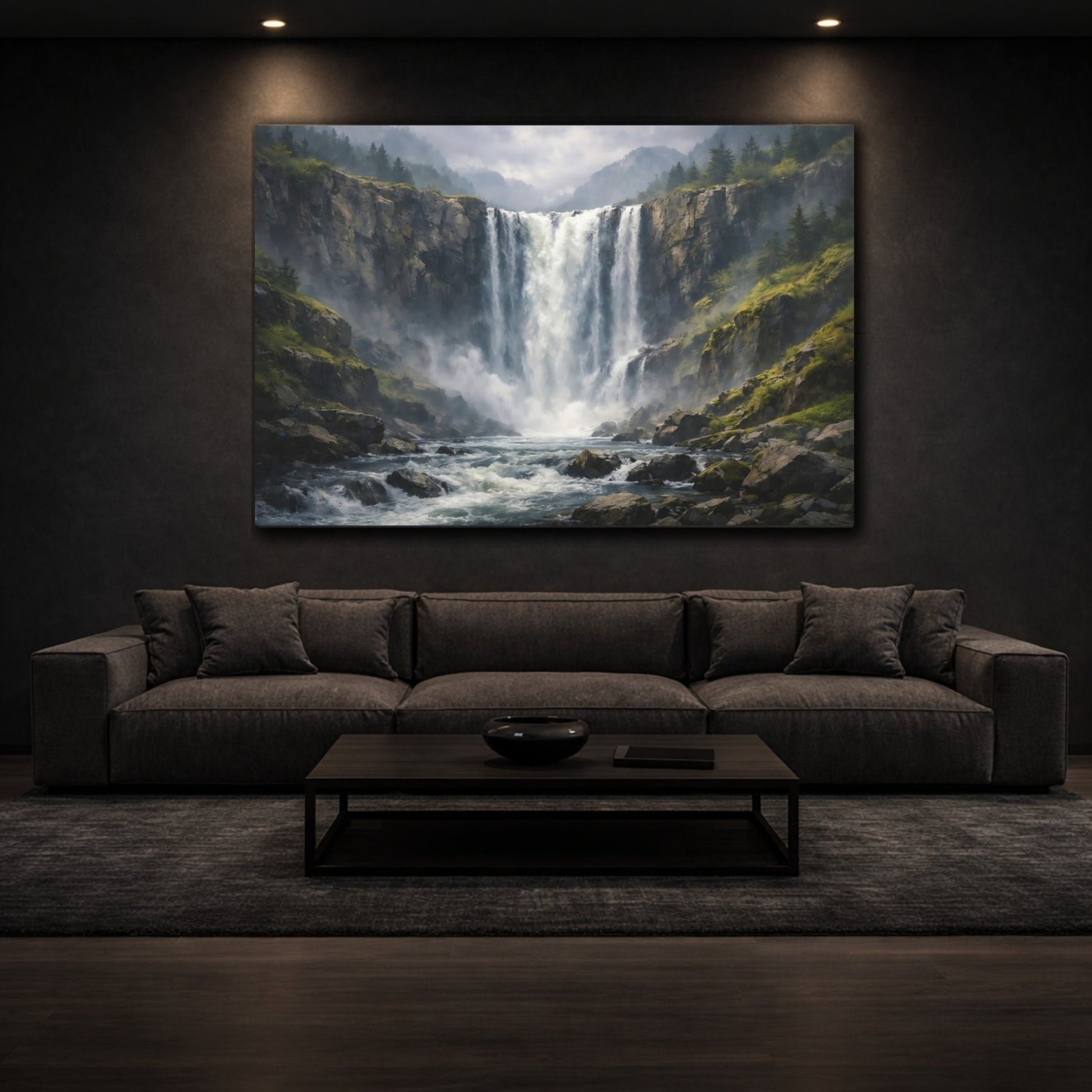 Nature Waterfall Misty Landscape - Canvas Wall Art Print - YesArtYes