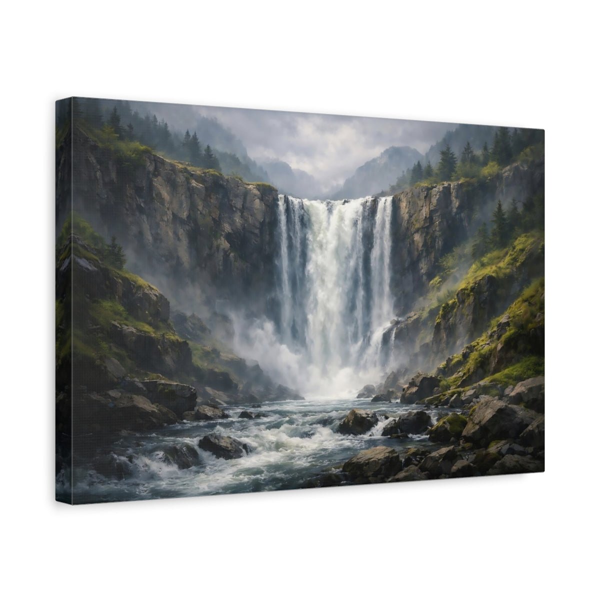 Nature Waterfall Misty Landscape - Canvas Wall Art Print - YesArtYes