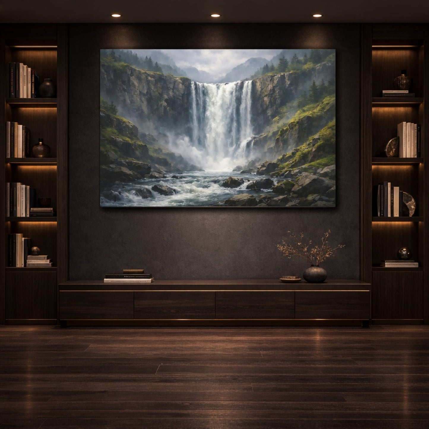 Nature Waterfall Misty Landscape - Canvas Wall Art Print - YesArtYes