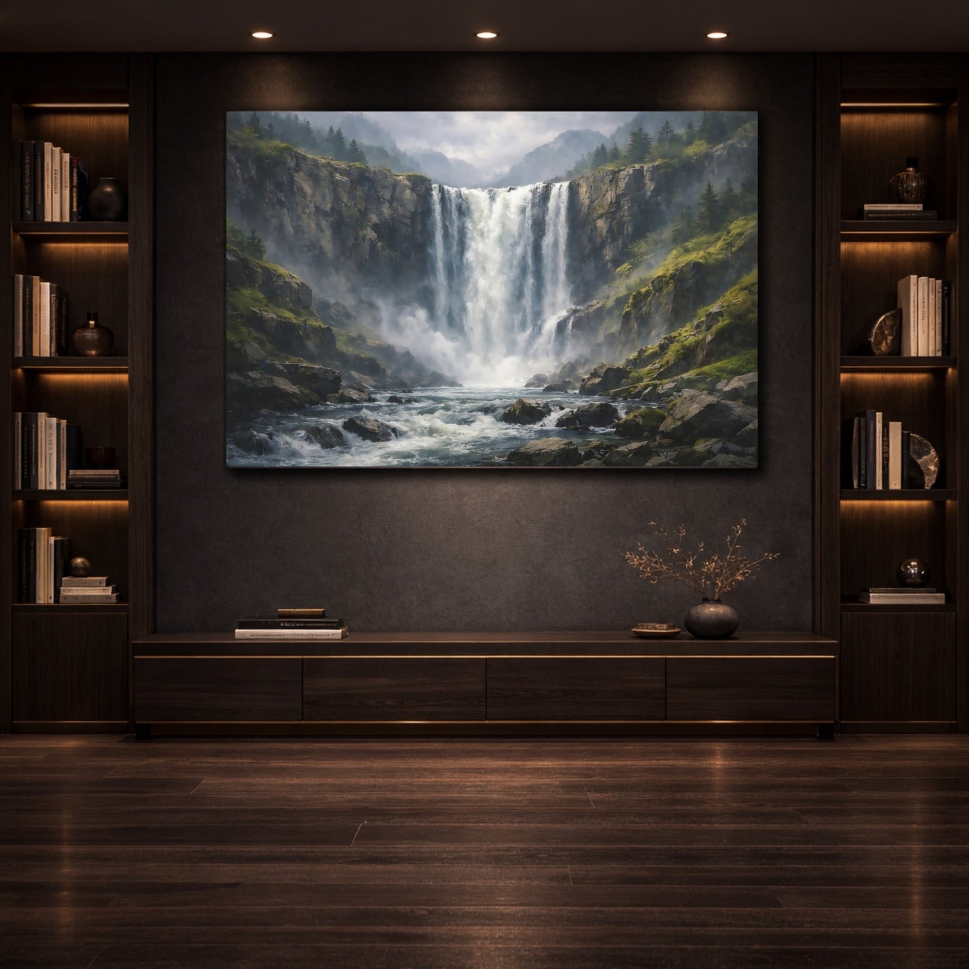 Nature Waterfall Misty Landscape - Canvas Wall Art Print - YesArtYes