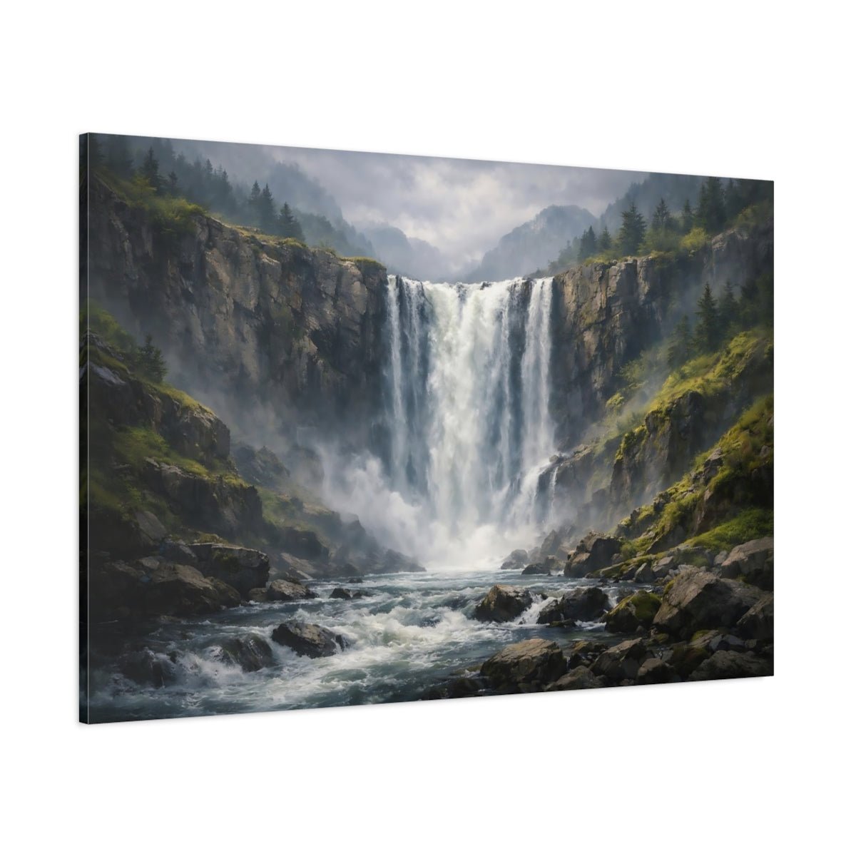 Nature Waterfall Misty Landscape - Canvas Wall Art Print - YesArtYes