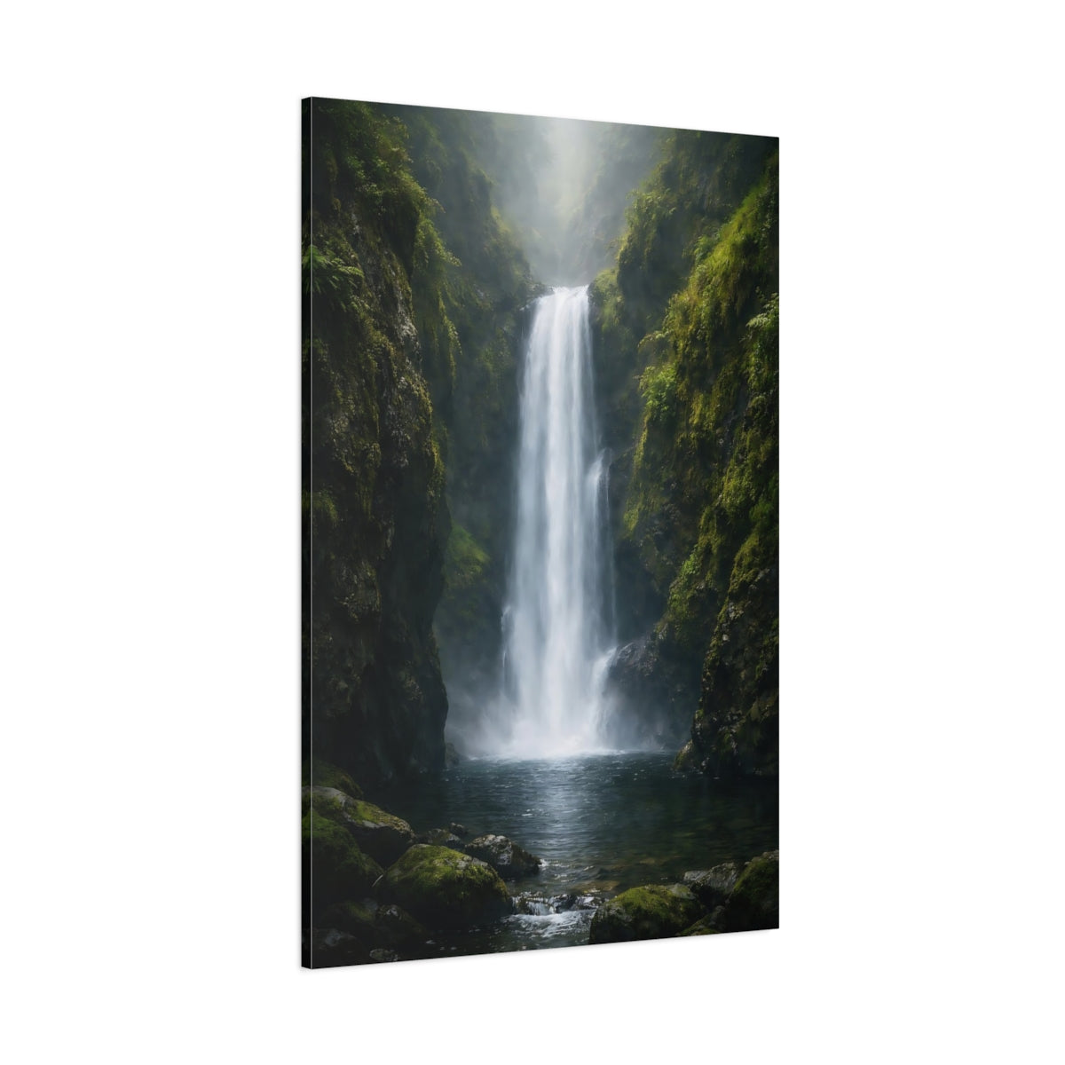 Main Mockup. Nature Waterfall Misty Waterfall shown as stretched canvas wall art