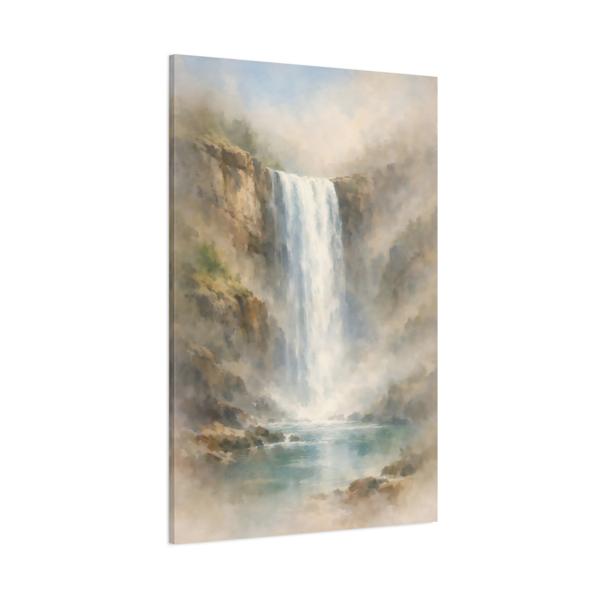 Main Mockup. Nature Waterfall Misty Waterfall shown as stretched canvas wall art
