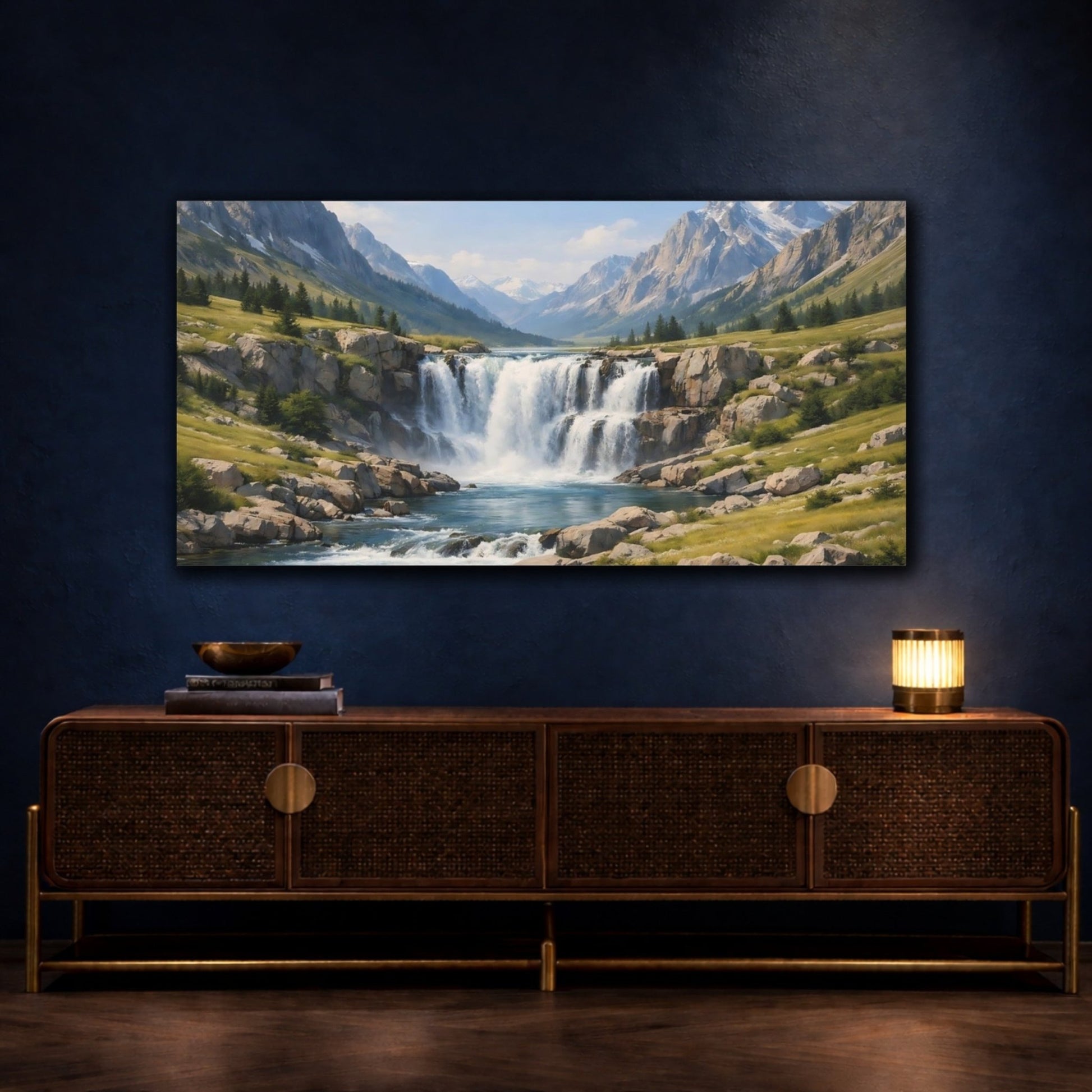 Nature Waterfall Mountain - Canvas Wall Art Print - YesArtYes