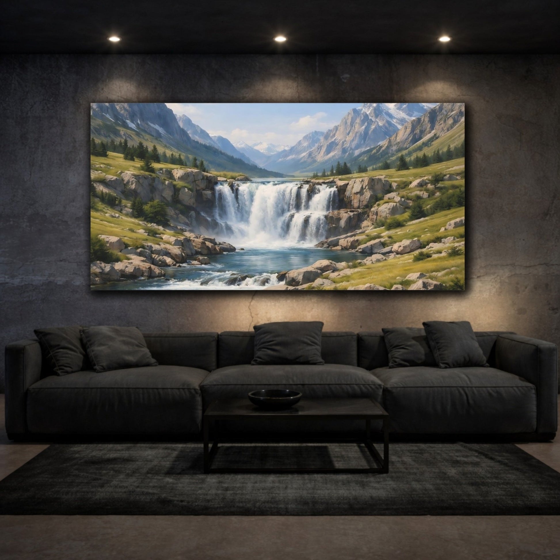 Nature Waterfall Mountain - Canvas Wall Art Print - YesArtYes