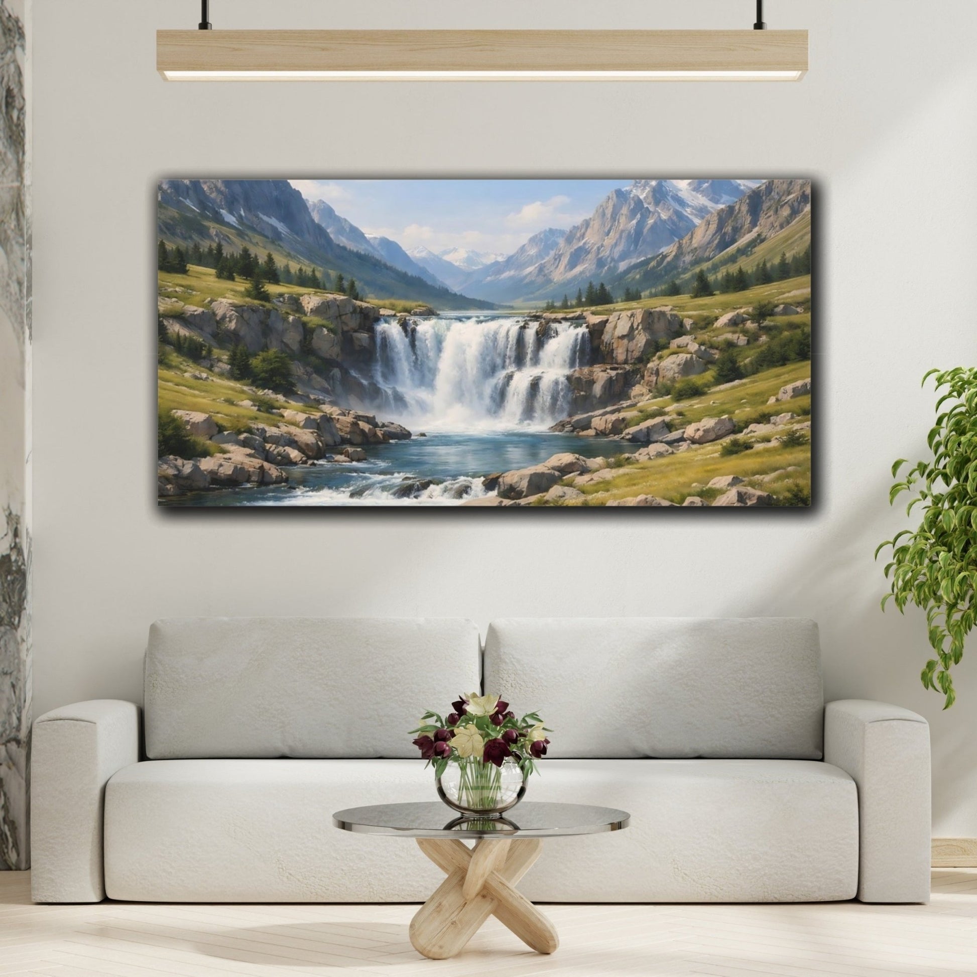 Nature Waterfall Mountain - Canvas Wall Art Print - YesArtYes