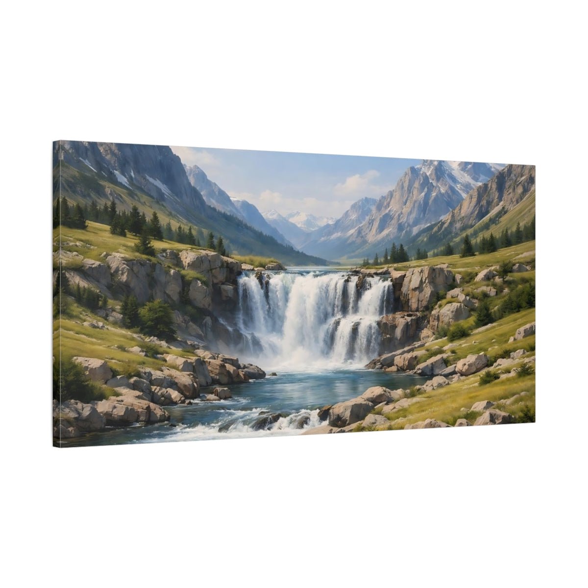 Nature Waterfall Mountain - Canvas Wall Art Print - YesArtYes