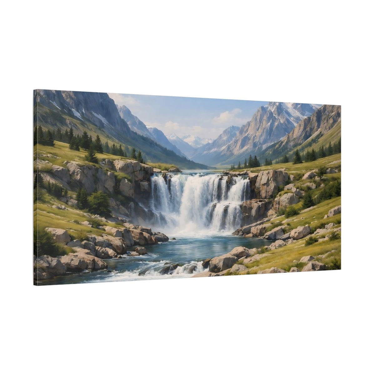Nature Waterfall Mountain - Canvas Wall Art Print - YesArtYes