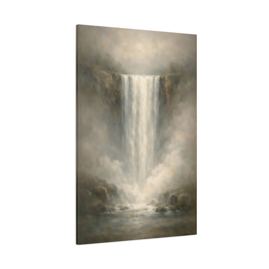 Main Mockup. Nature Waterfall Muted Grey Waterfall shown as stretched canvas wall art