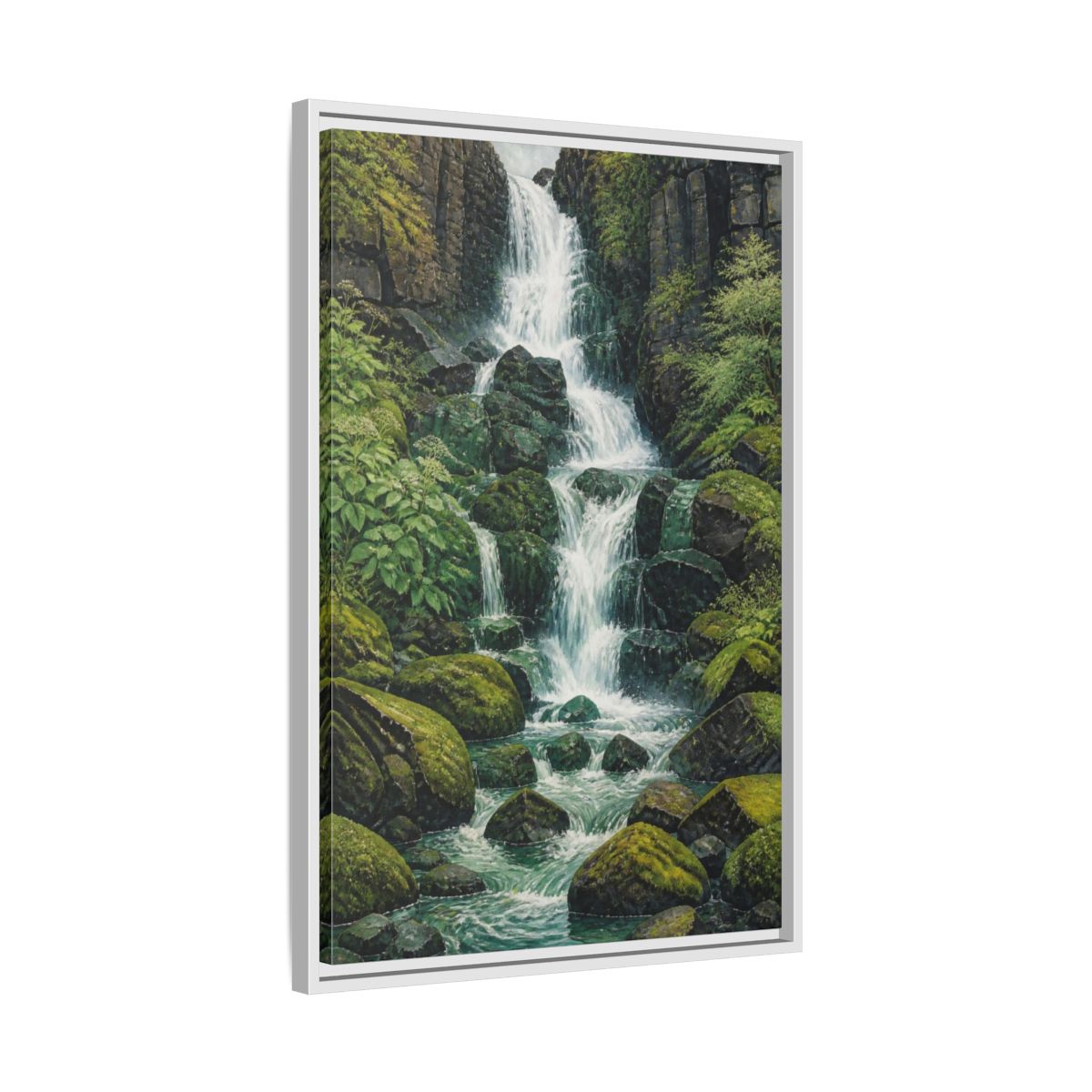Side Mockup 10. Nature Waterfall Retreat shown as framed canvas print