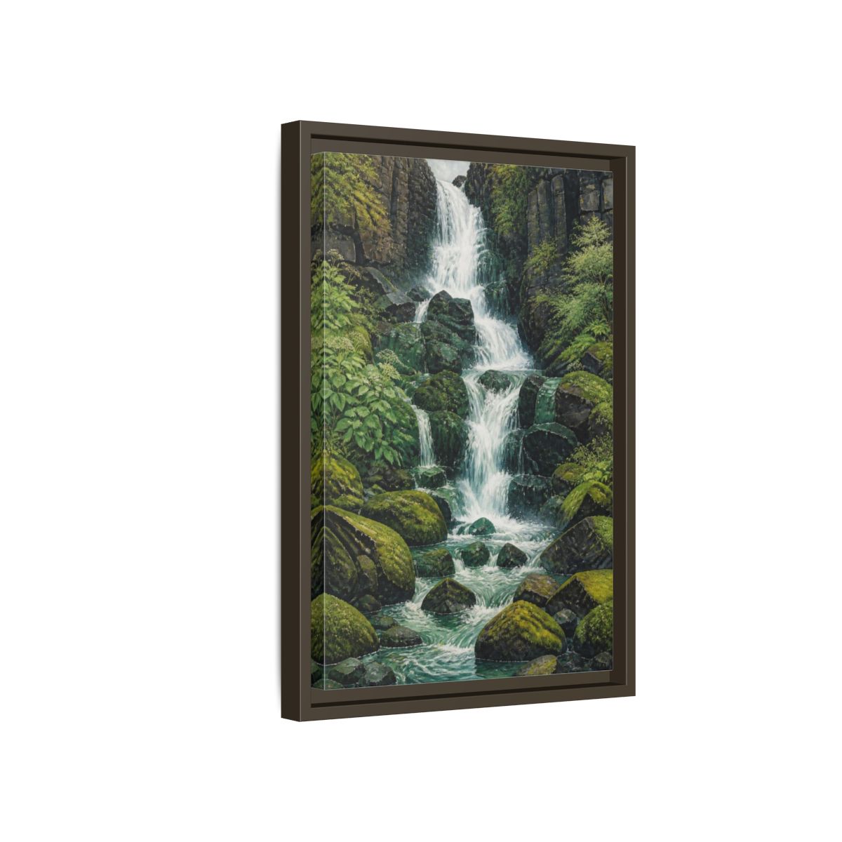 Side Mockup 5. Nature Waterfall Retreat shown as framed canvas print