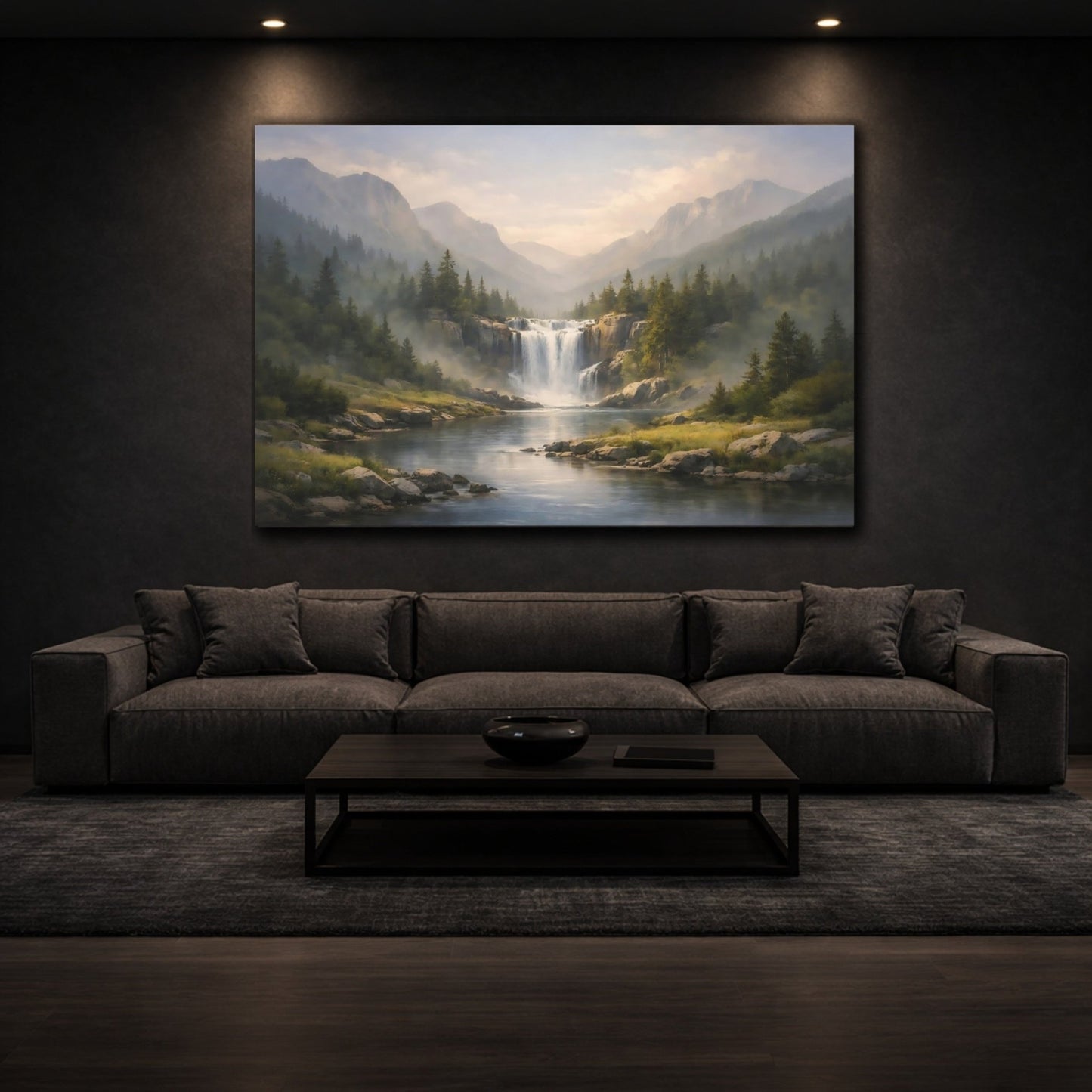 Nature Waterfall River Misty Mountain - Canvas Wall Art Print - YesArtYes