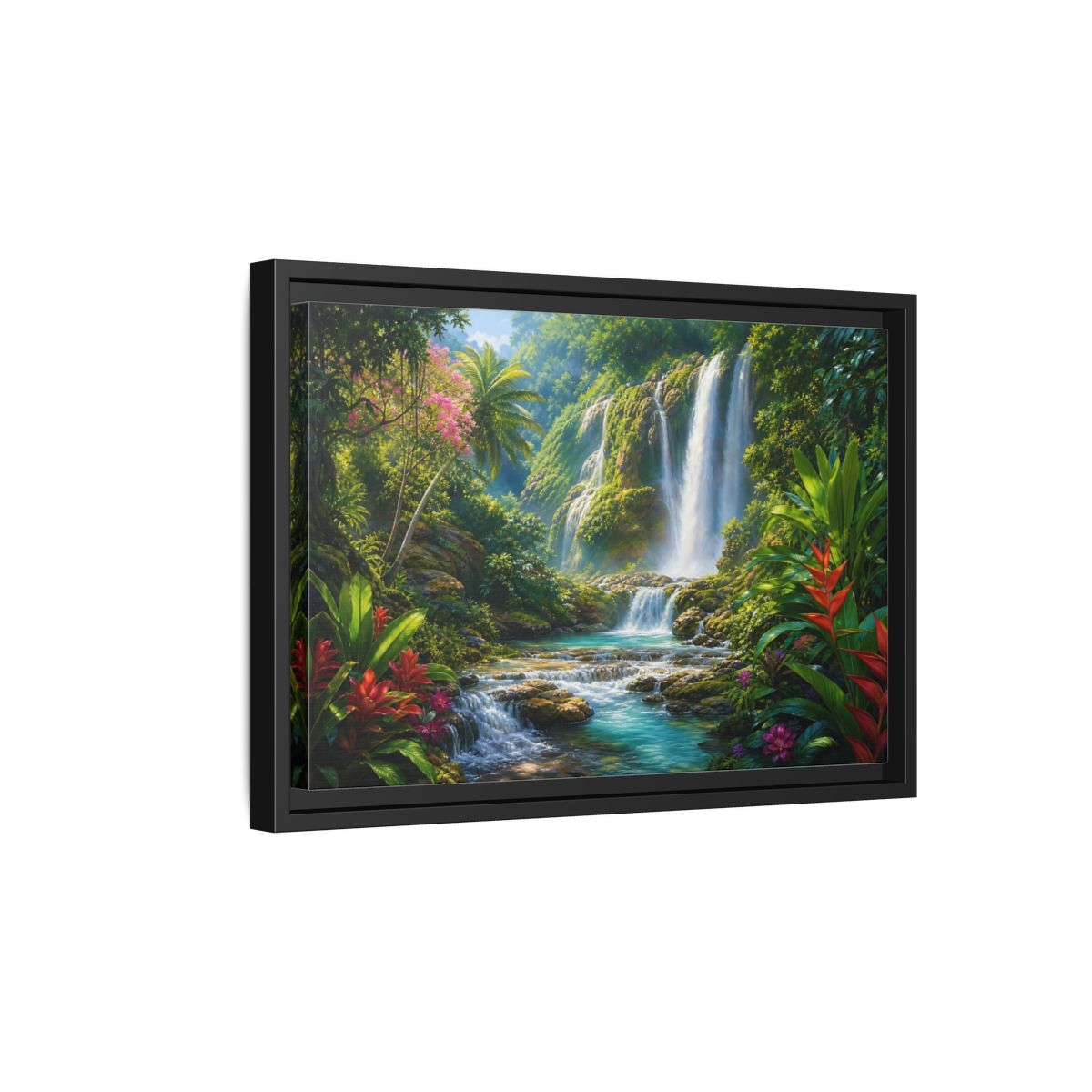 Side Mockup 6. Nature Waterfall Tropical Waterfall shown as stretched canvas wall art