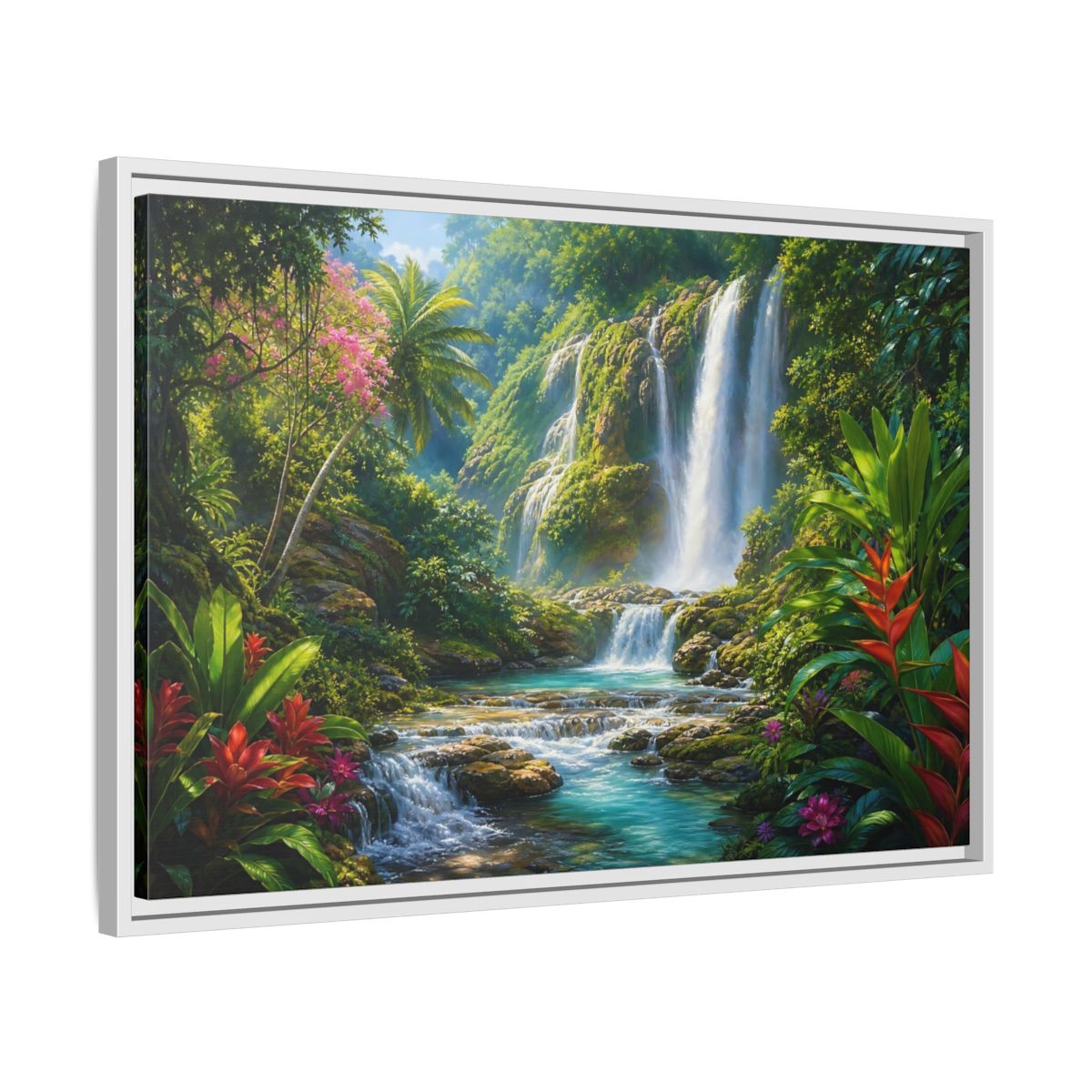 Side Mockup 10. Nature Waterfall Tropical Waterfall shown as stretched canvas wall art
