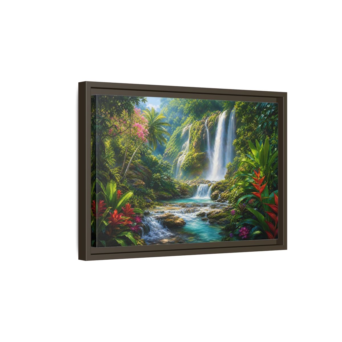 Side Mockup 5. Nature Waterfall Tropical Waterfall shown as stretched canvas wall art