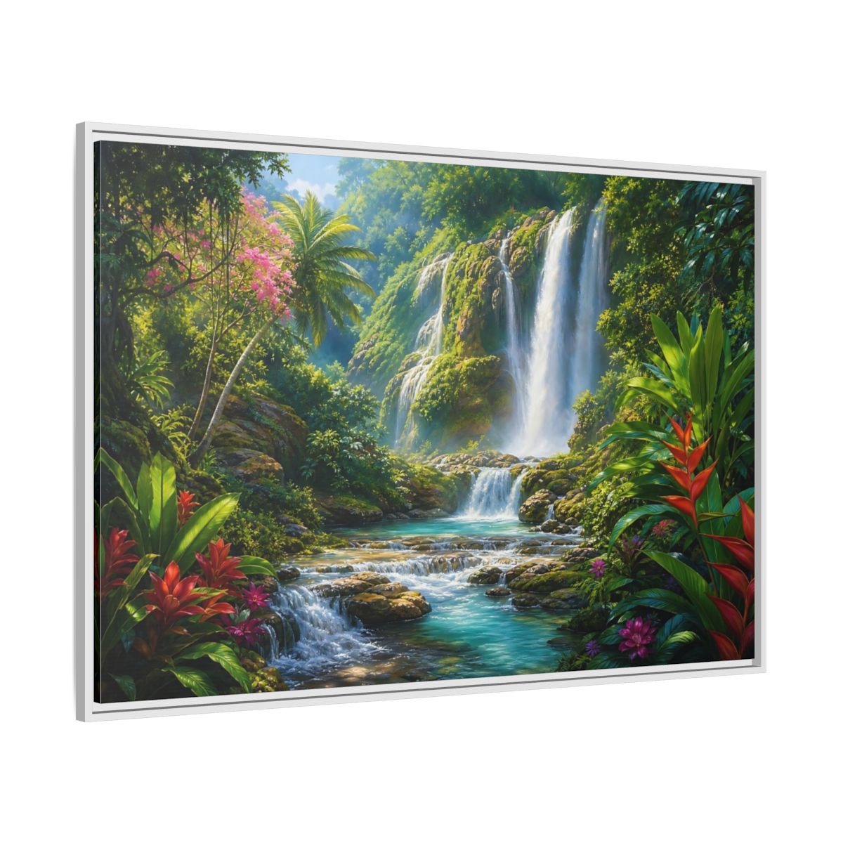 Side Mockup 7. Nature Waterfall Tropical Waterfall shown as stretched canvas wall art