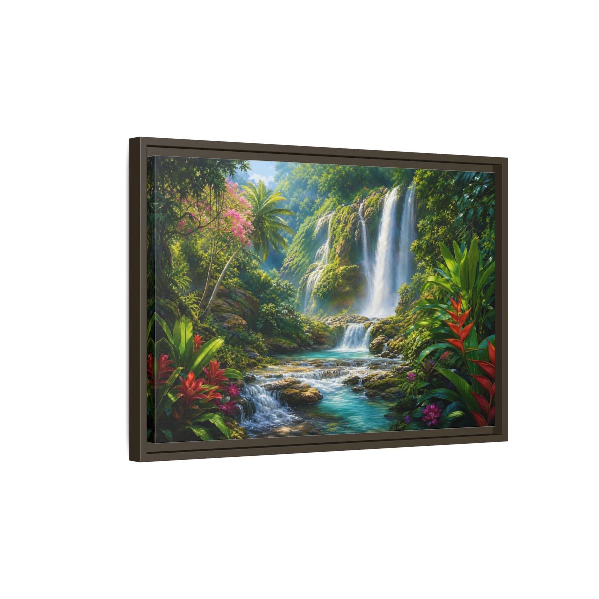 Side Mockup 2. Nature Waterfall Tropical Waterfall shown as stretched canvas wall art