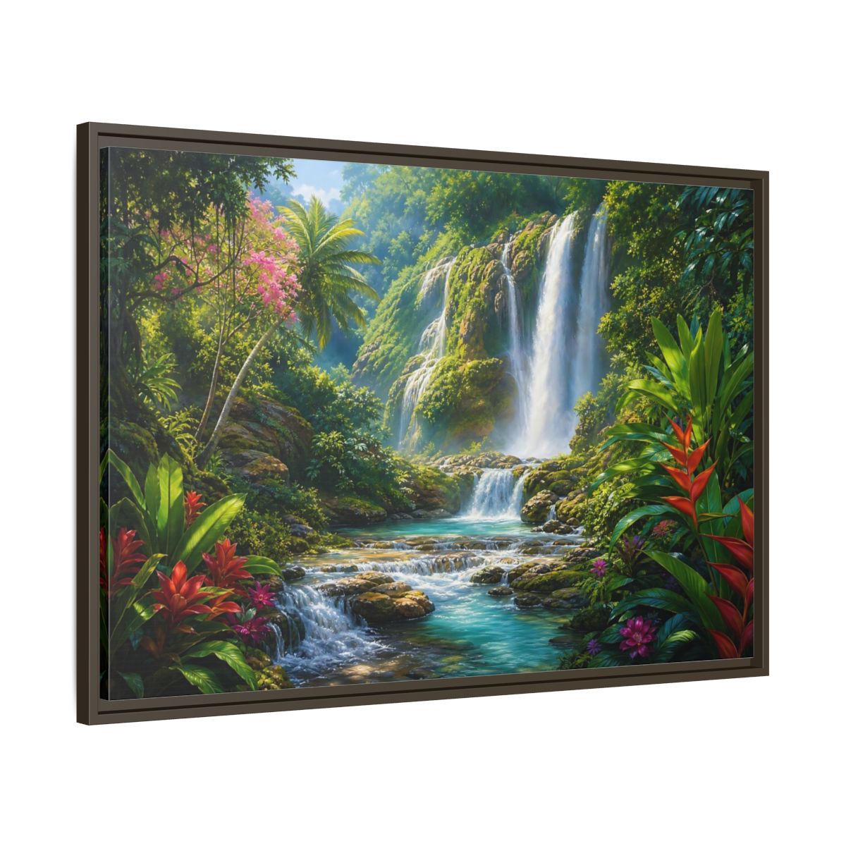 Main Mockup. Nature Waterfall Tropical Waterfall shown as stretched canvas wall art