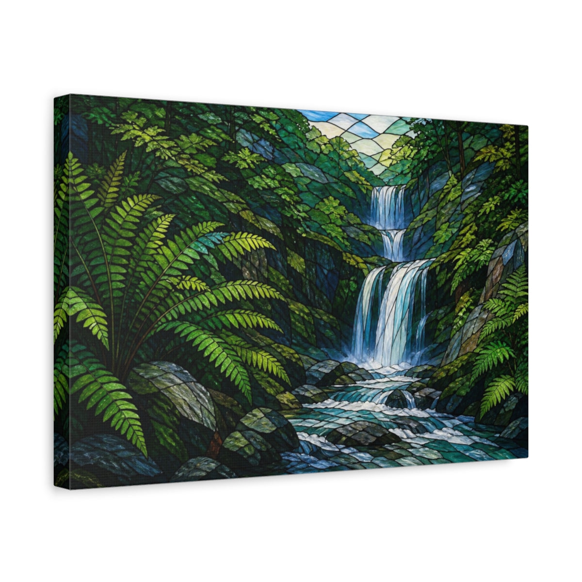 Side Mockup 4. Nature Waterfall With Ferns shown as canvas print