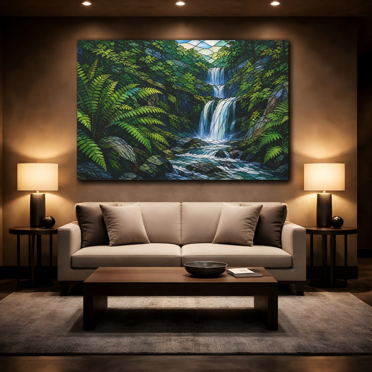 Mockup 2. Nature Waterfall With Ferns shown as canvas print