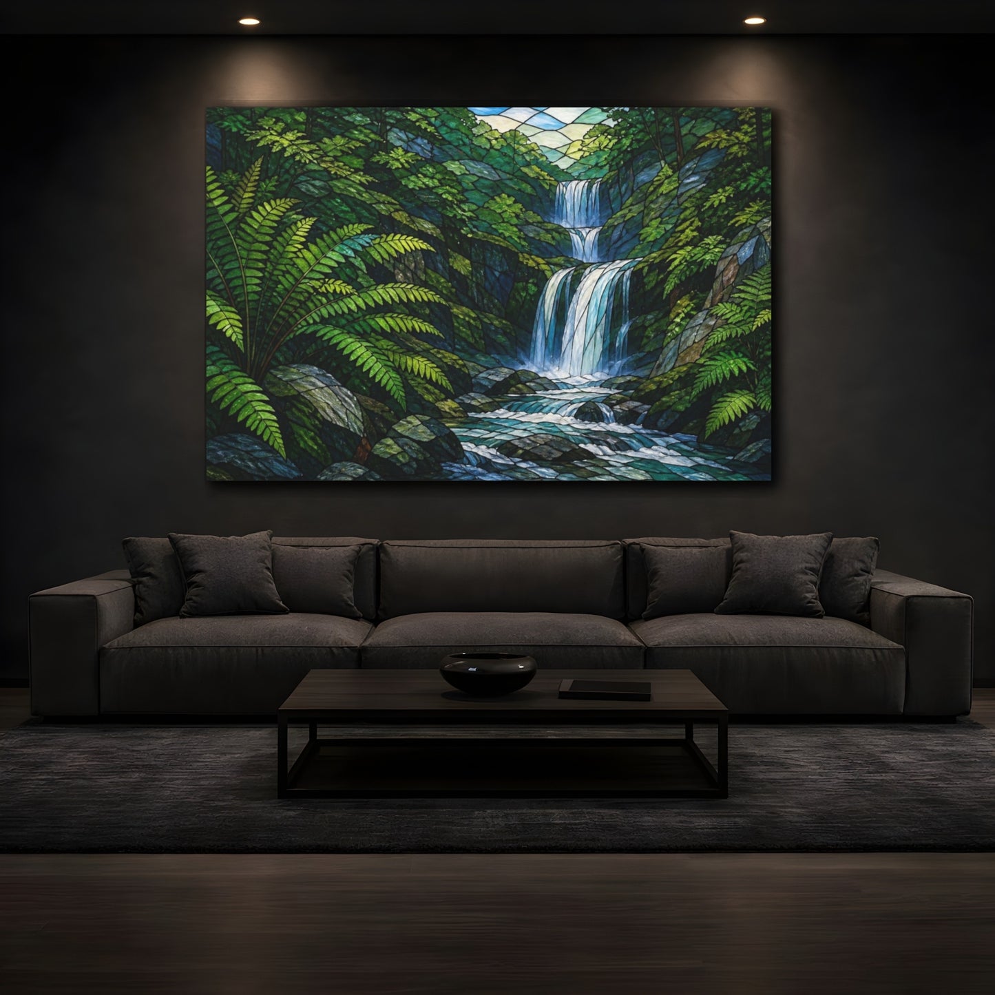 Mockup 3. Nature Waterfall With Ferns shown as canvas print