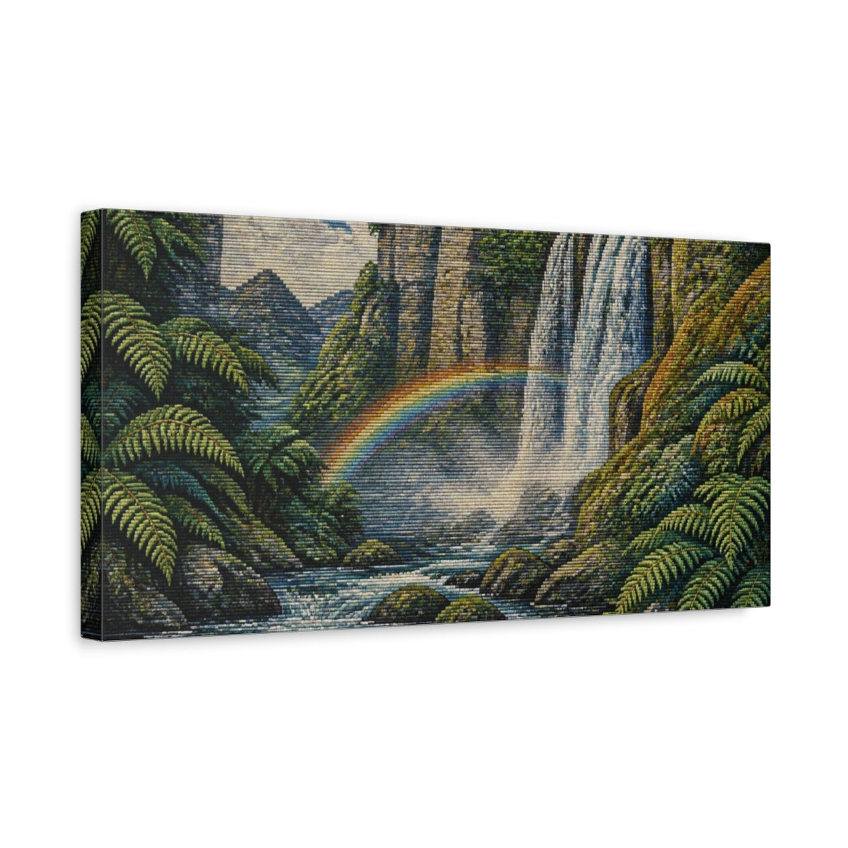 Side Mockup 3. Nature Waterfall With Rainbow shown as canvas print