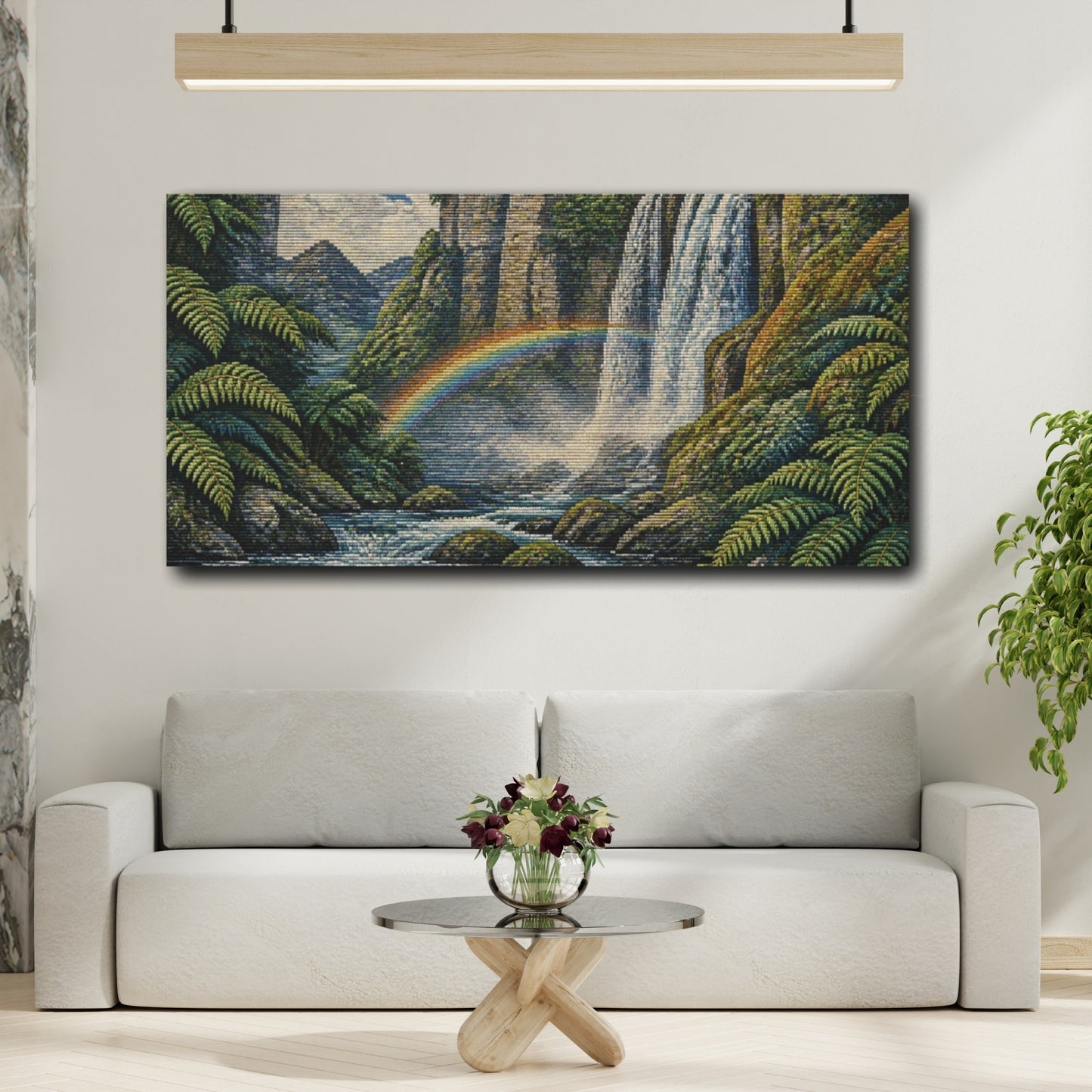 Mockup 2. Nature Waterfall With Rainbow shown as canvas print