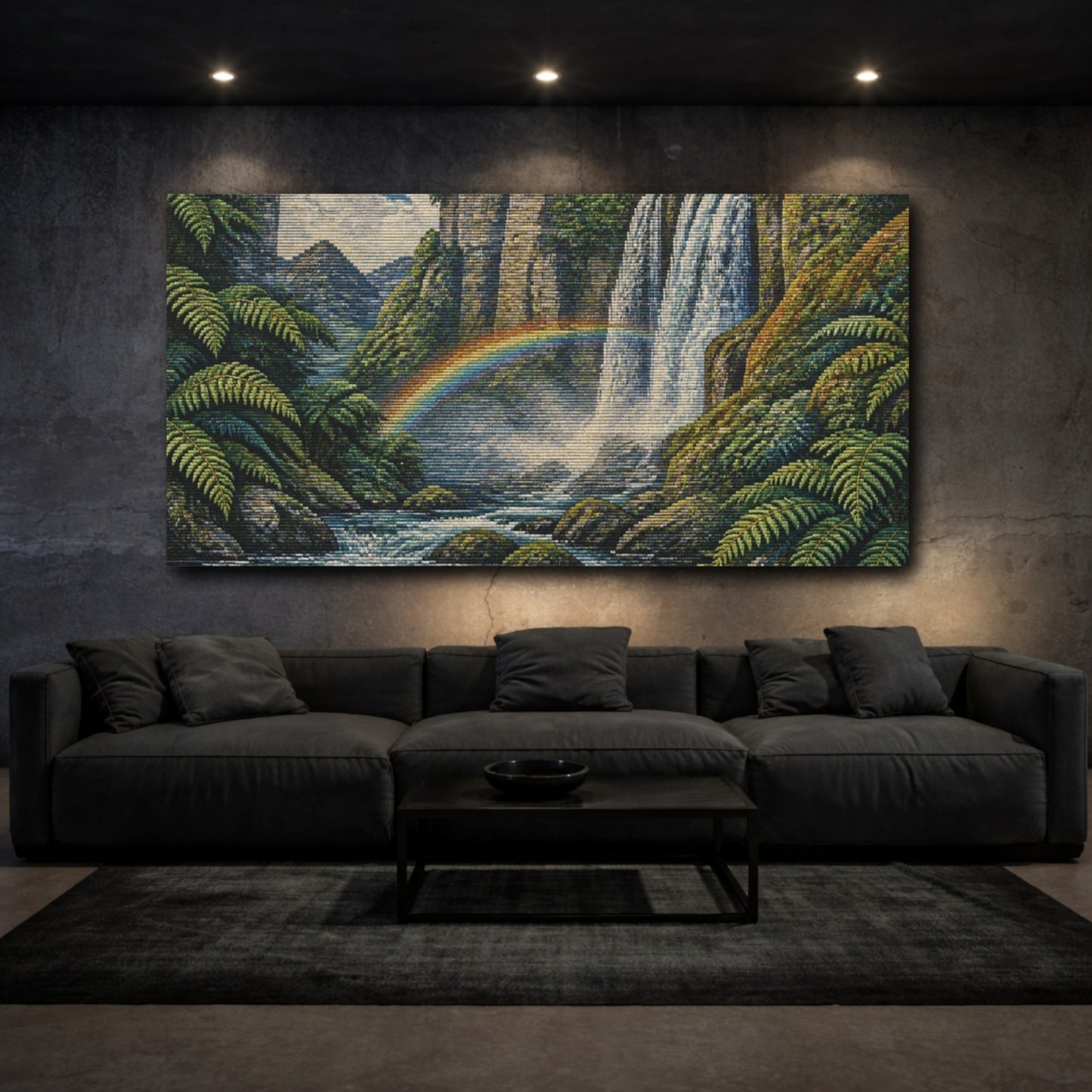 Mockup 3. Nature Waterfall With Rainbow shown as canvas print